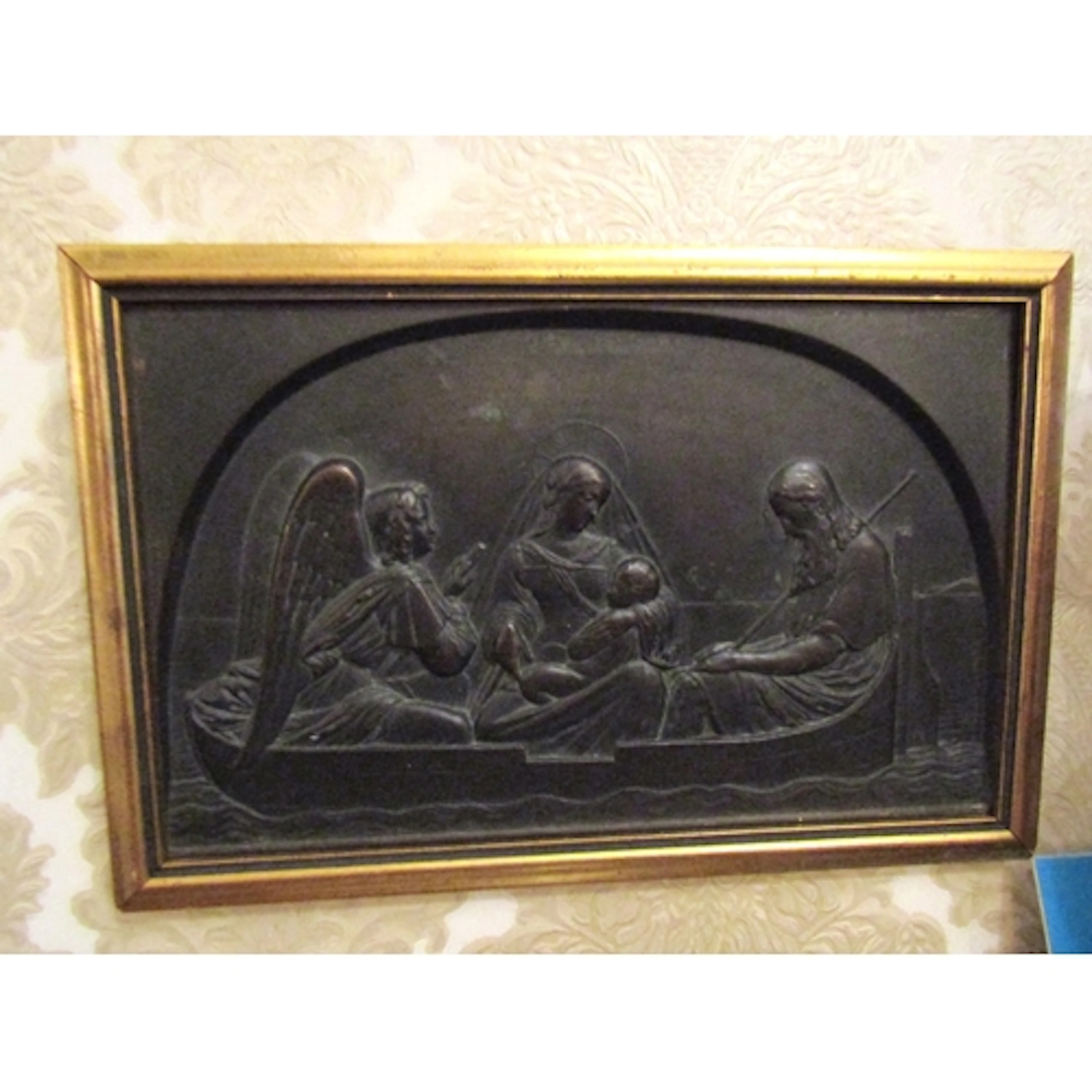 Antique Bronze Plaque Mary Joseph Jesus and Guardian Angel i...