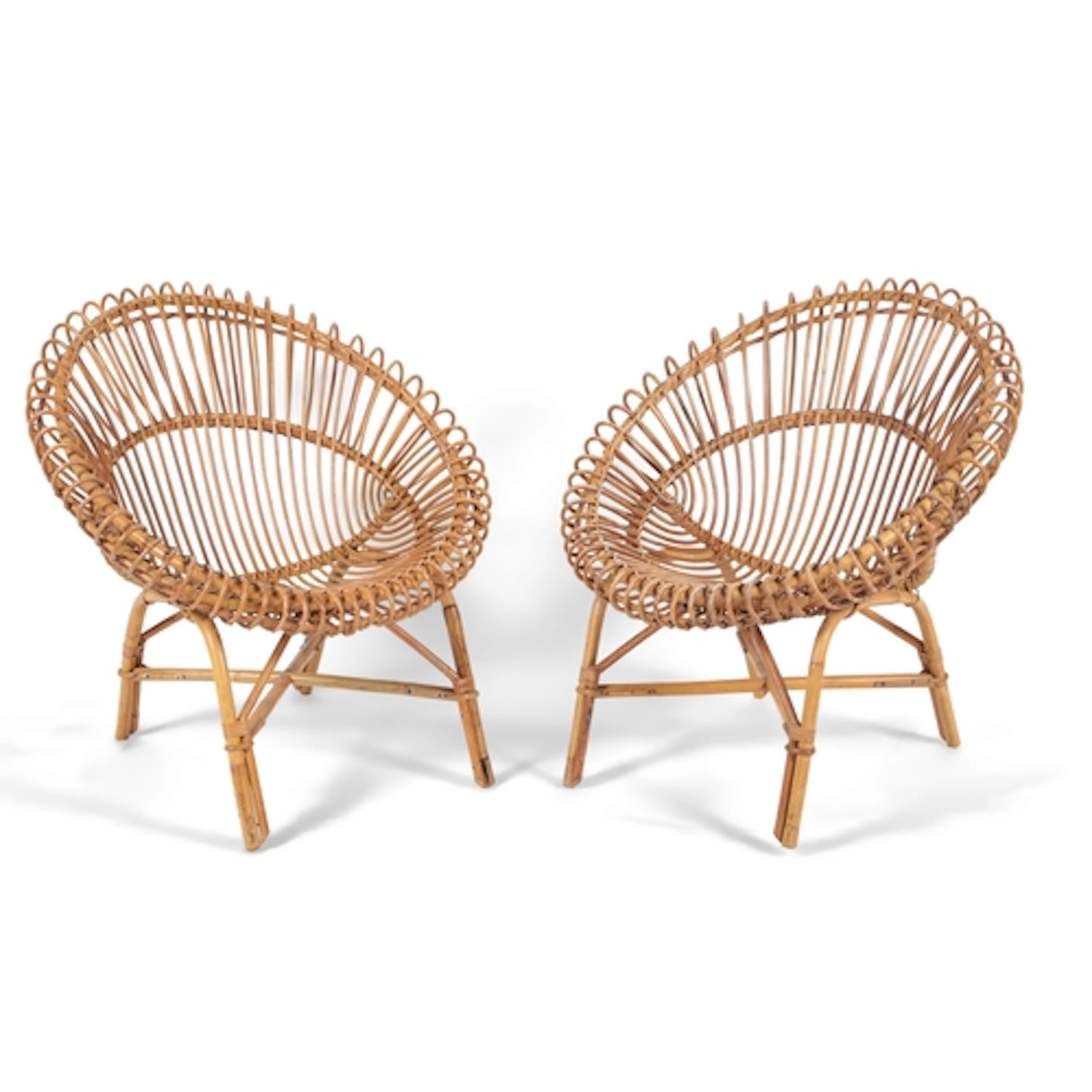 Franco Albini (Italian, 1905-1977): A pair of rattan 'hoop' ...