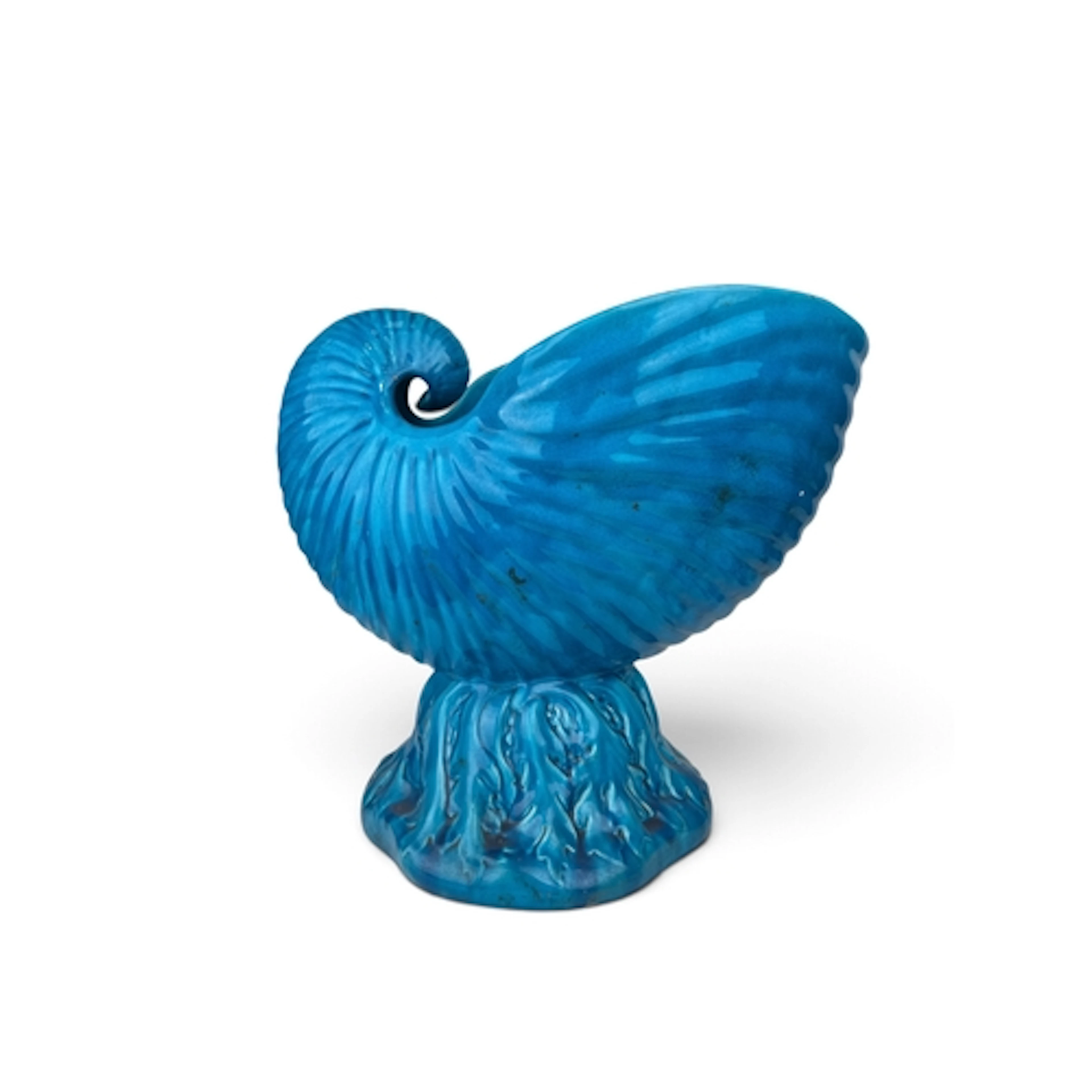 A LARGE MINTONS' NAUTILUS SHELL PLANTER In blue glazed ceram...