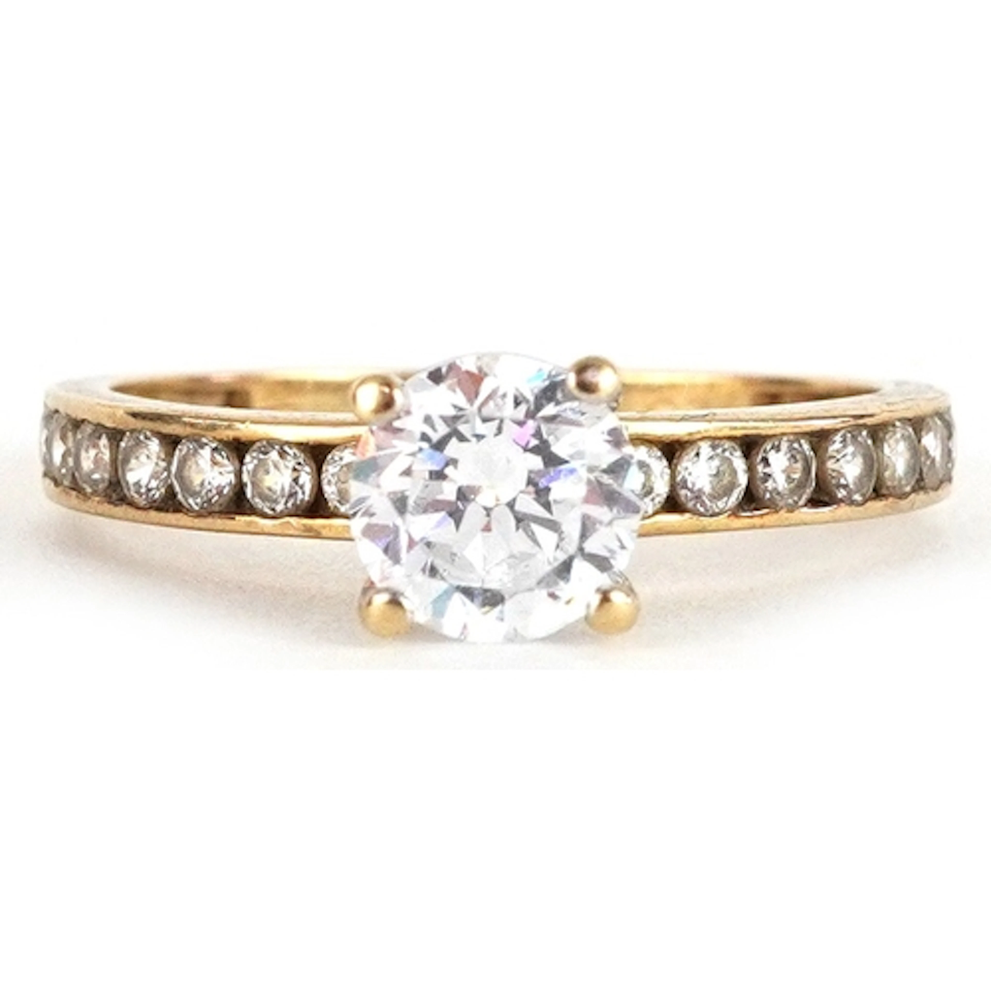 9ct gold cubic zirconia solitaire ring set with clear stones...