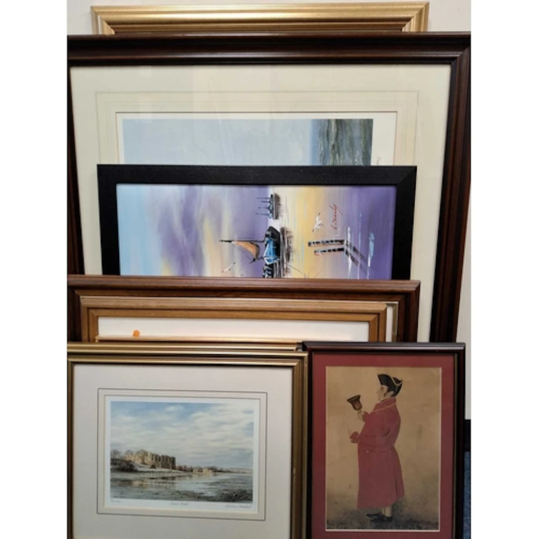NINE FRAMED PICTURES AND PRINTS, comprising a signed Gordon ...