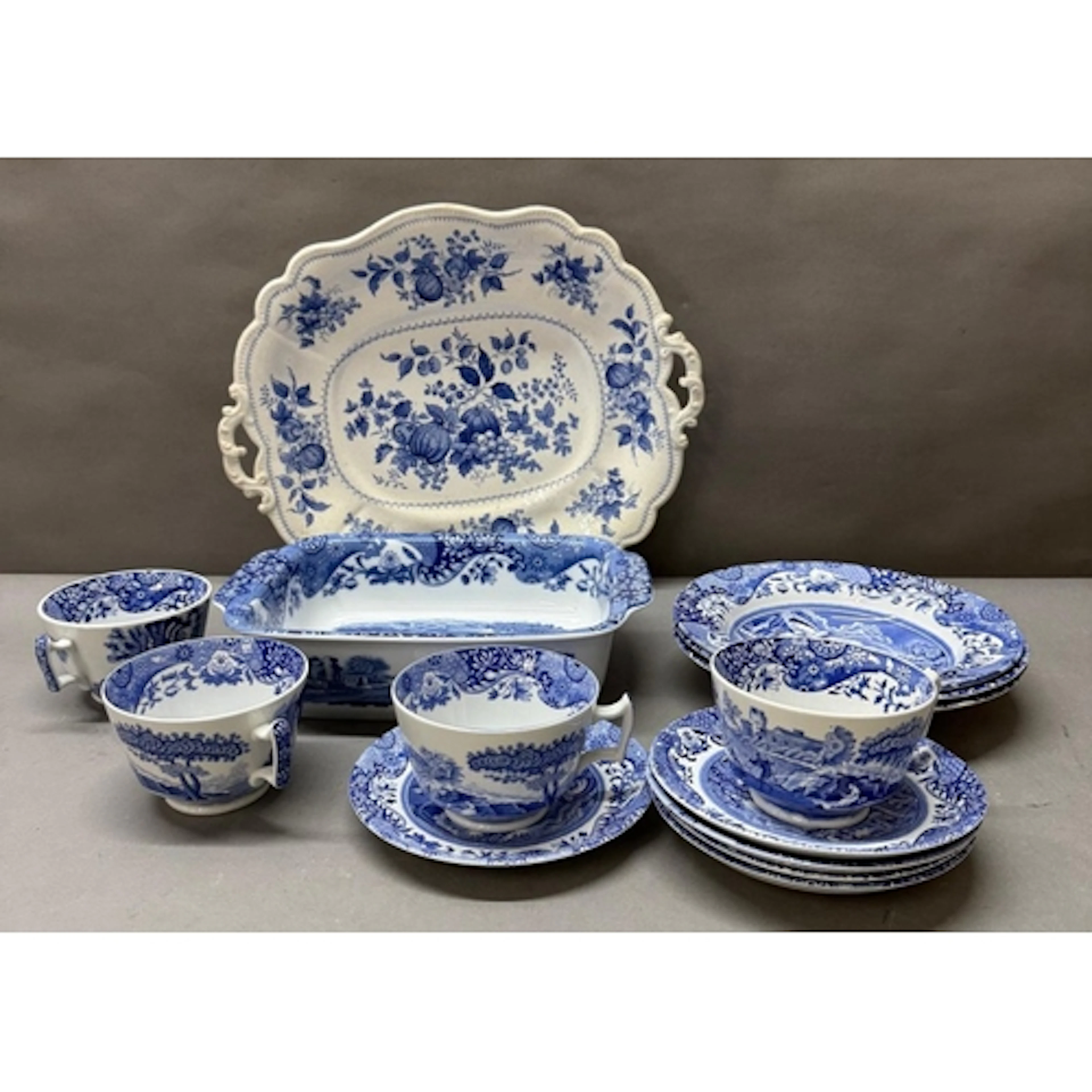A selection of blue and white china to include Spode "Italia...