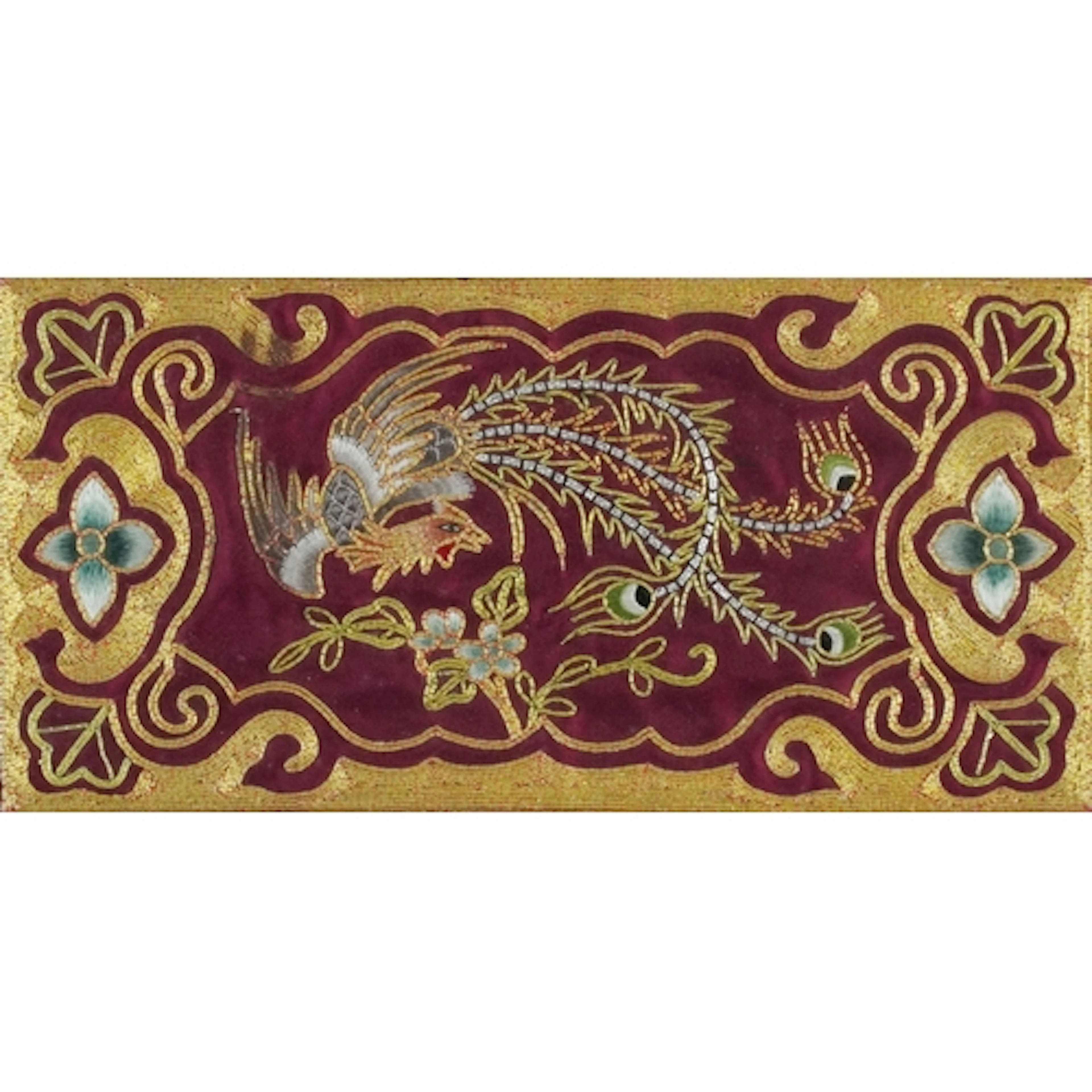 Chinese embroidery with a bird amongst foliage, mounted, fra...