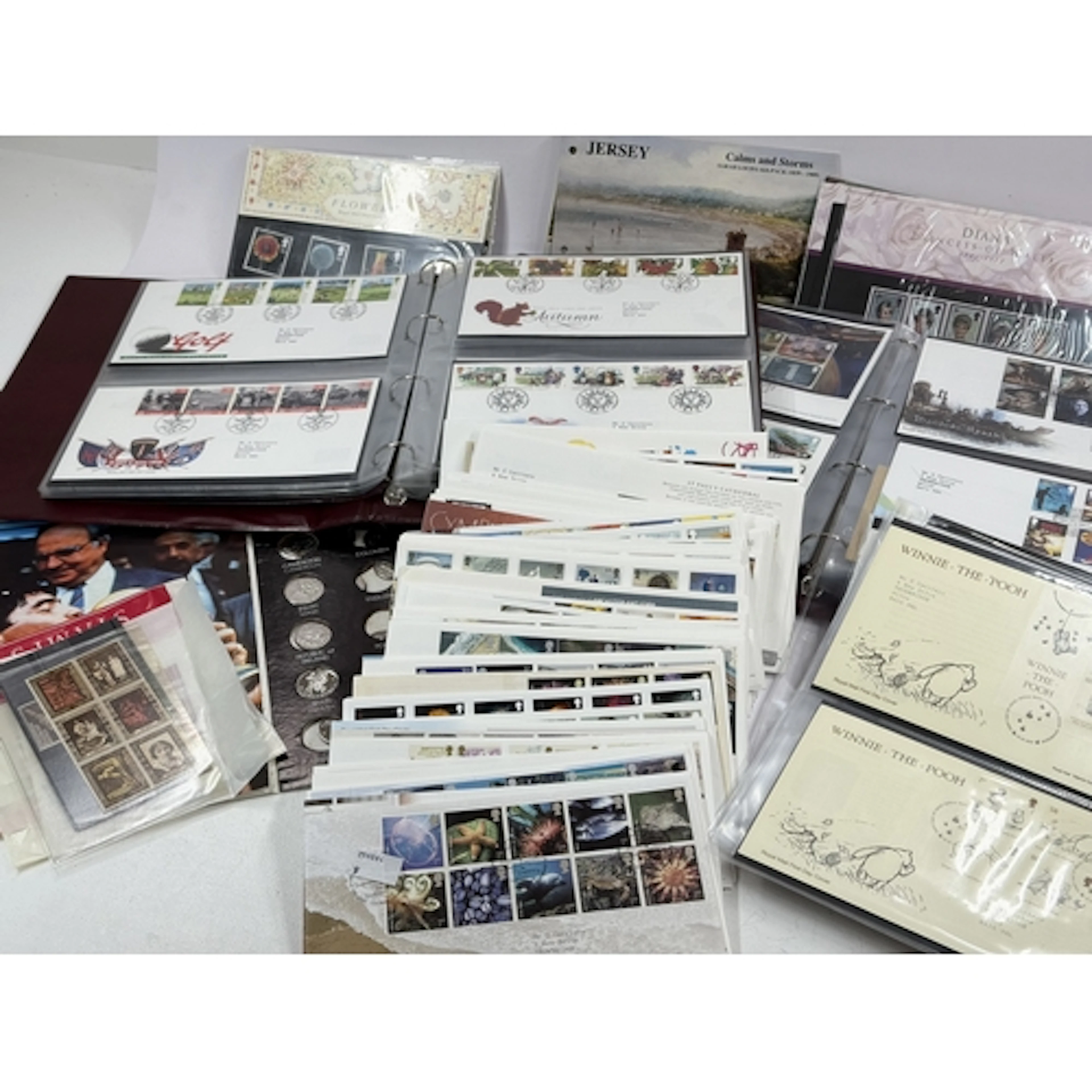 Stamps: Presentation Packs for Jersey, British Birds, Diana,...