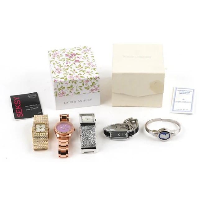 Five ladies quartz wristwatches including Seksy with Swarovs...