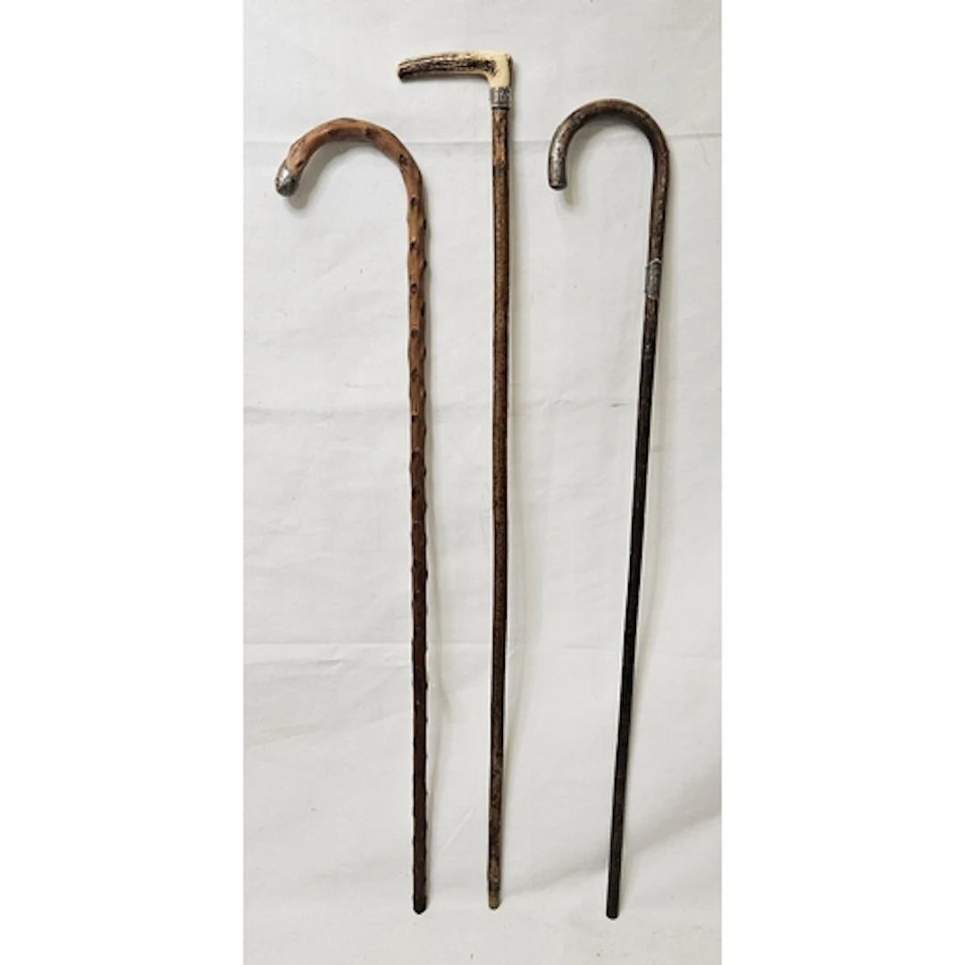 3 Walking Sticks/Canes all with hallmarked silver tips and/o...