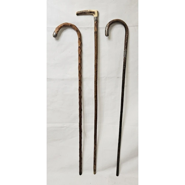 3 Walking Sticks/Canes all with hallmarked silver tips and/o...