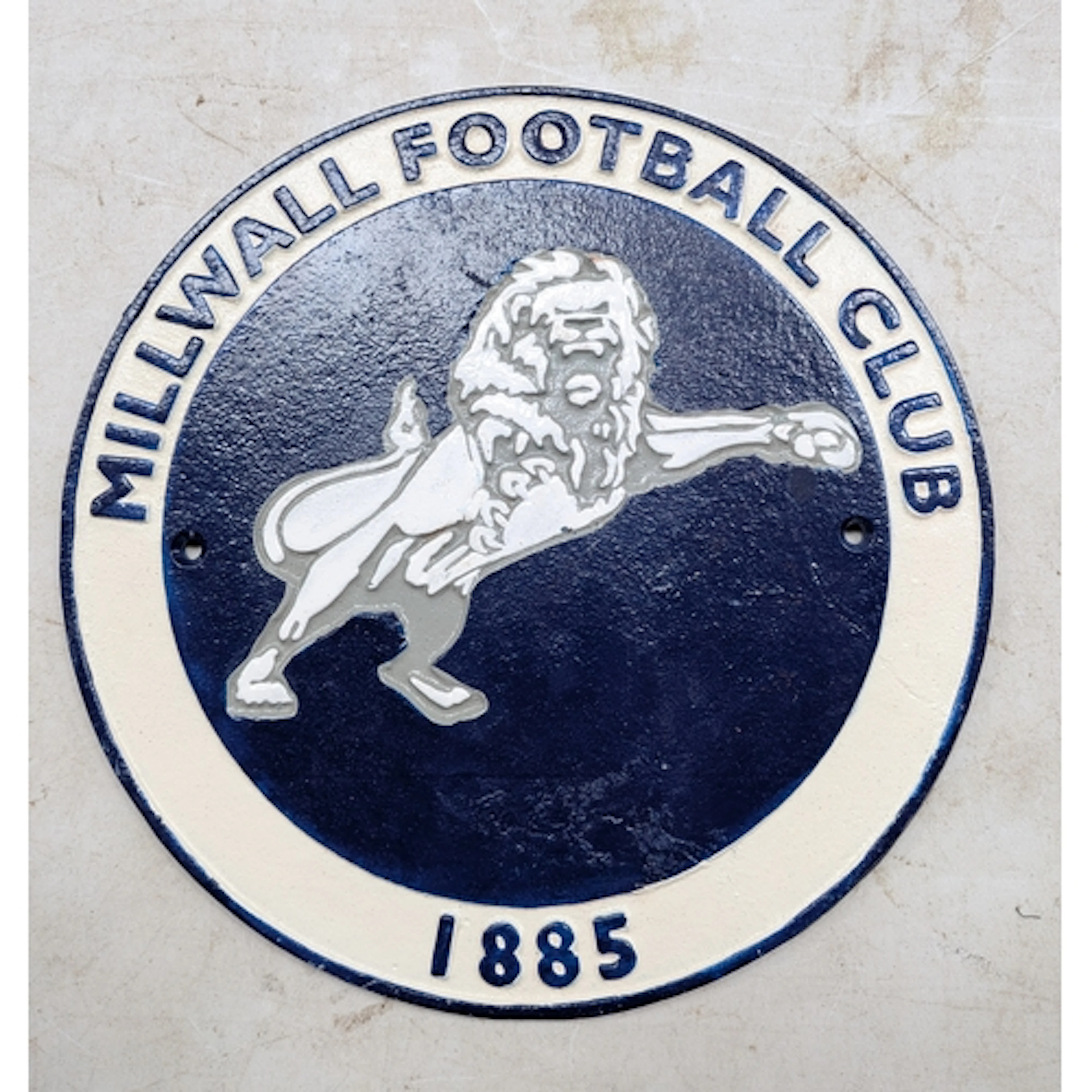 Circular cast iron painted Millwall football club sign