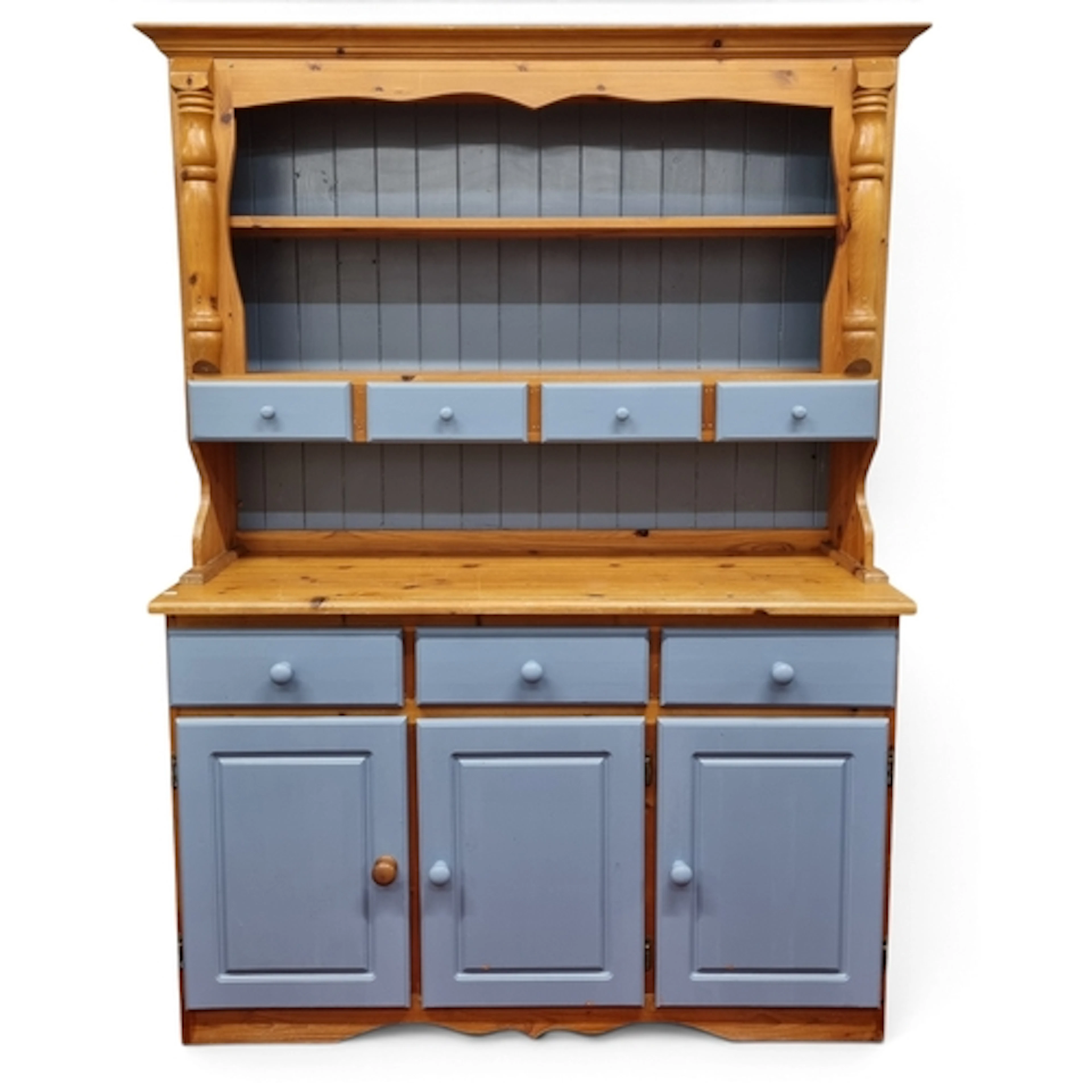 A good Pine painted Dresser. W 141 x D 46 x H 188 cm approx.