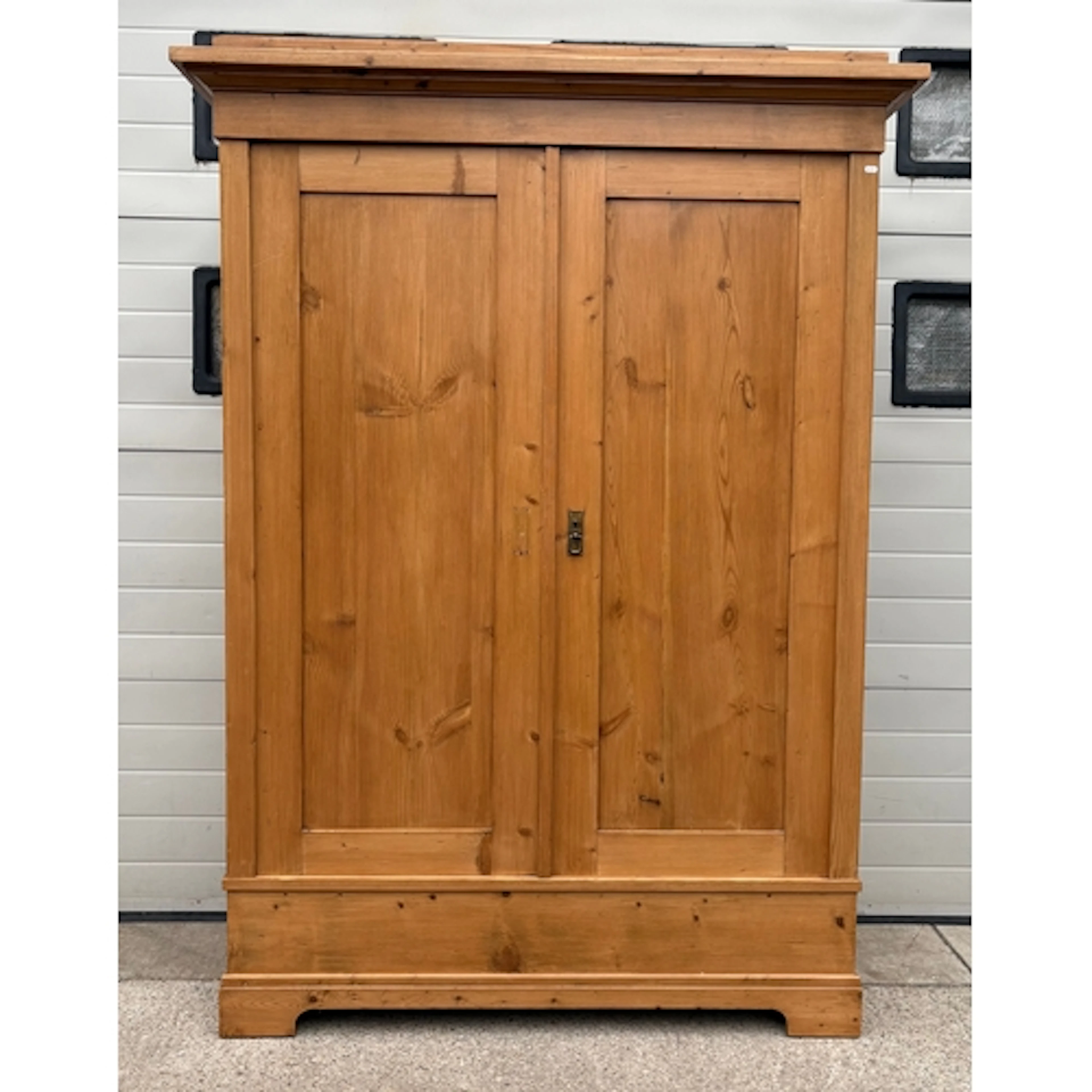 A large 19th cen French pine wardrobe, AF old worm, missing ...