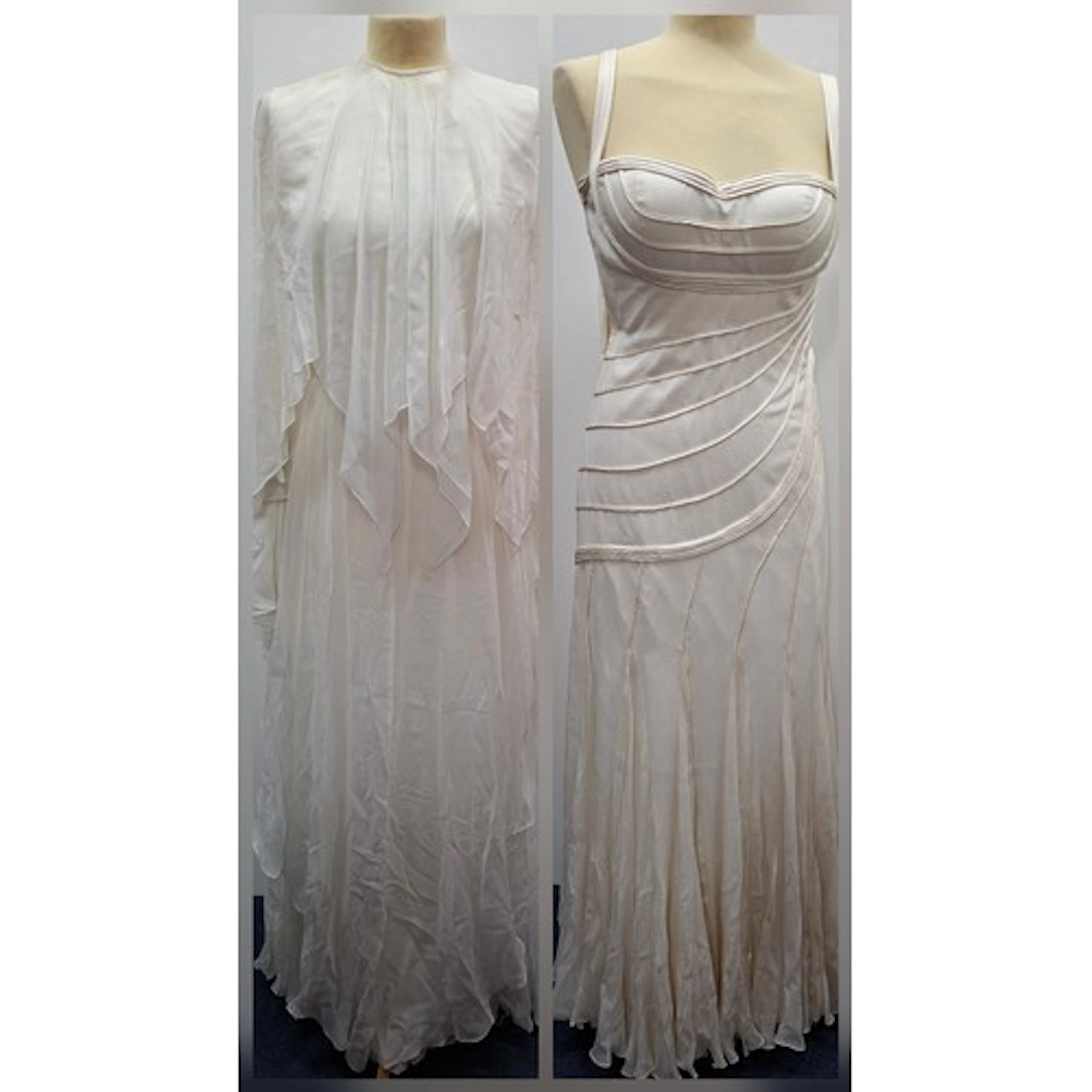 A 1970's John Charles white full length chiffon gown having ...