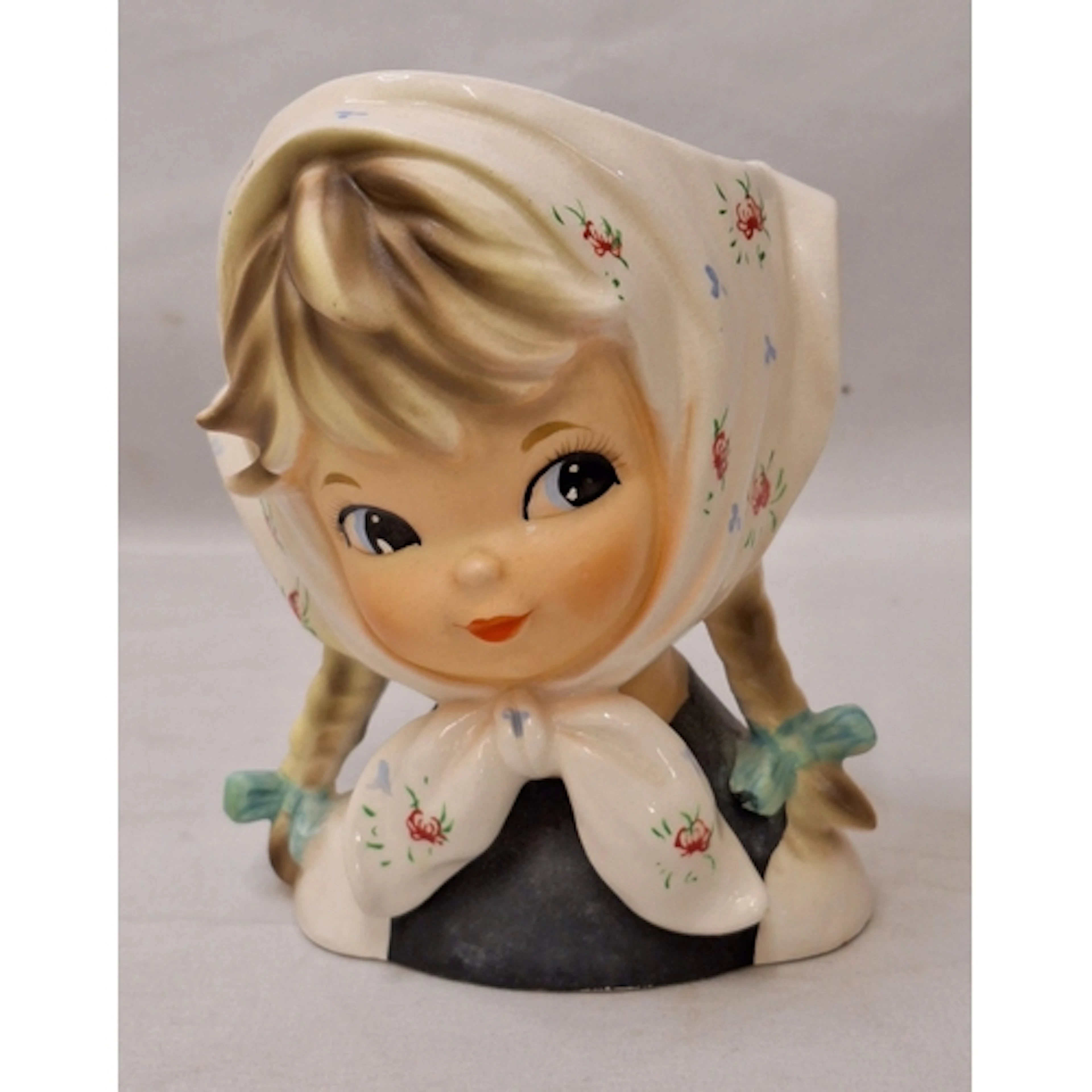 Vintage Ceramic Head Vase, Dutch girl with scarf round her n...