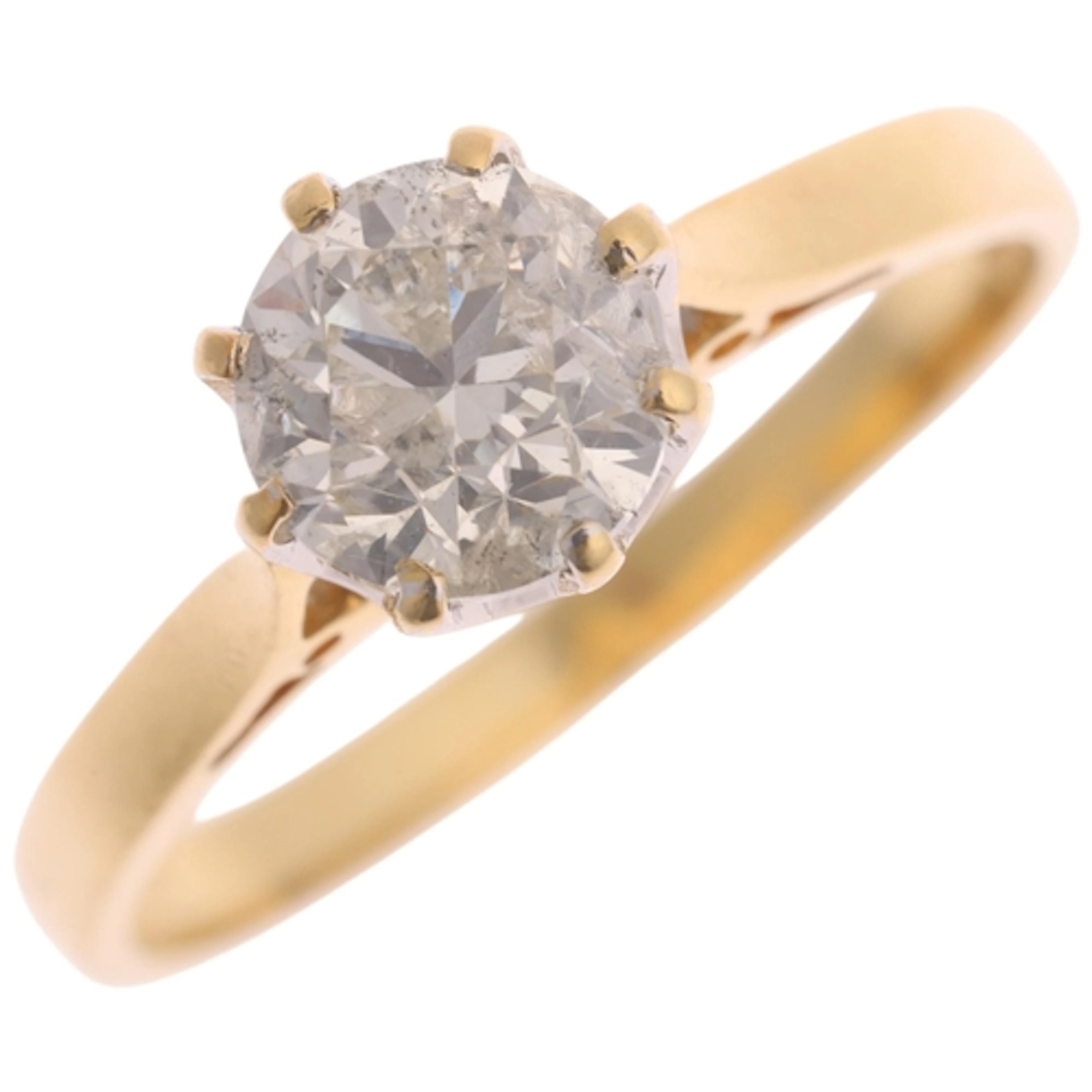 An 18ct gold 1.00ct single stone diamond ring, maker MJ, cla...