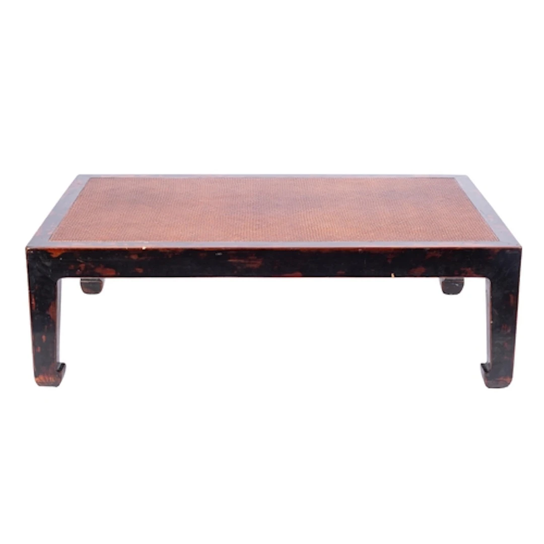 A Chinese elm and rattan low table or opium bed, early 20th ...