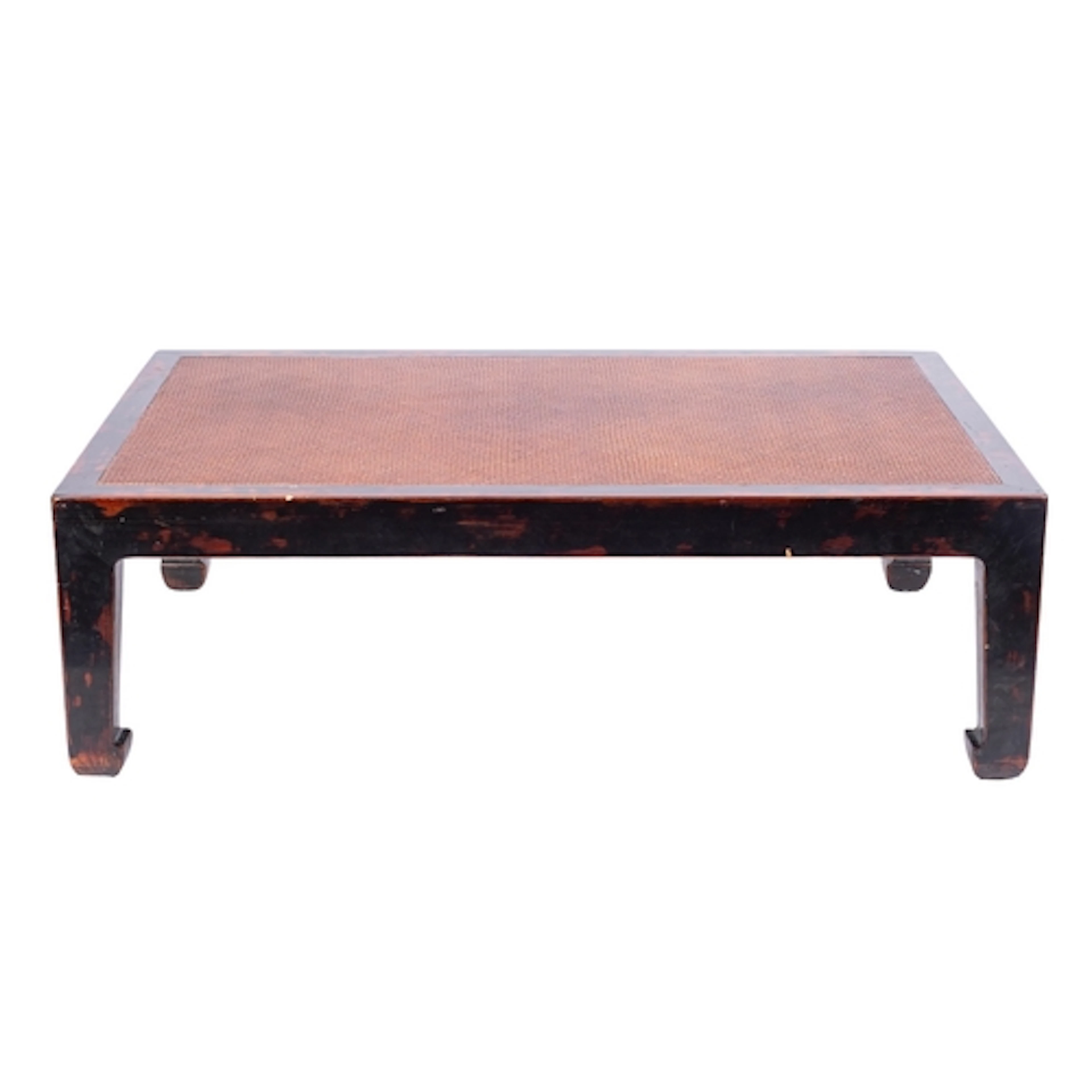 A Chinese elm and rattan low table or opium bed, early 20th ...