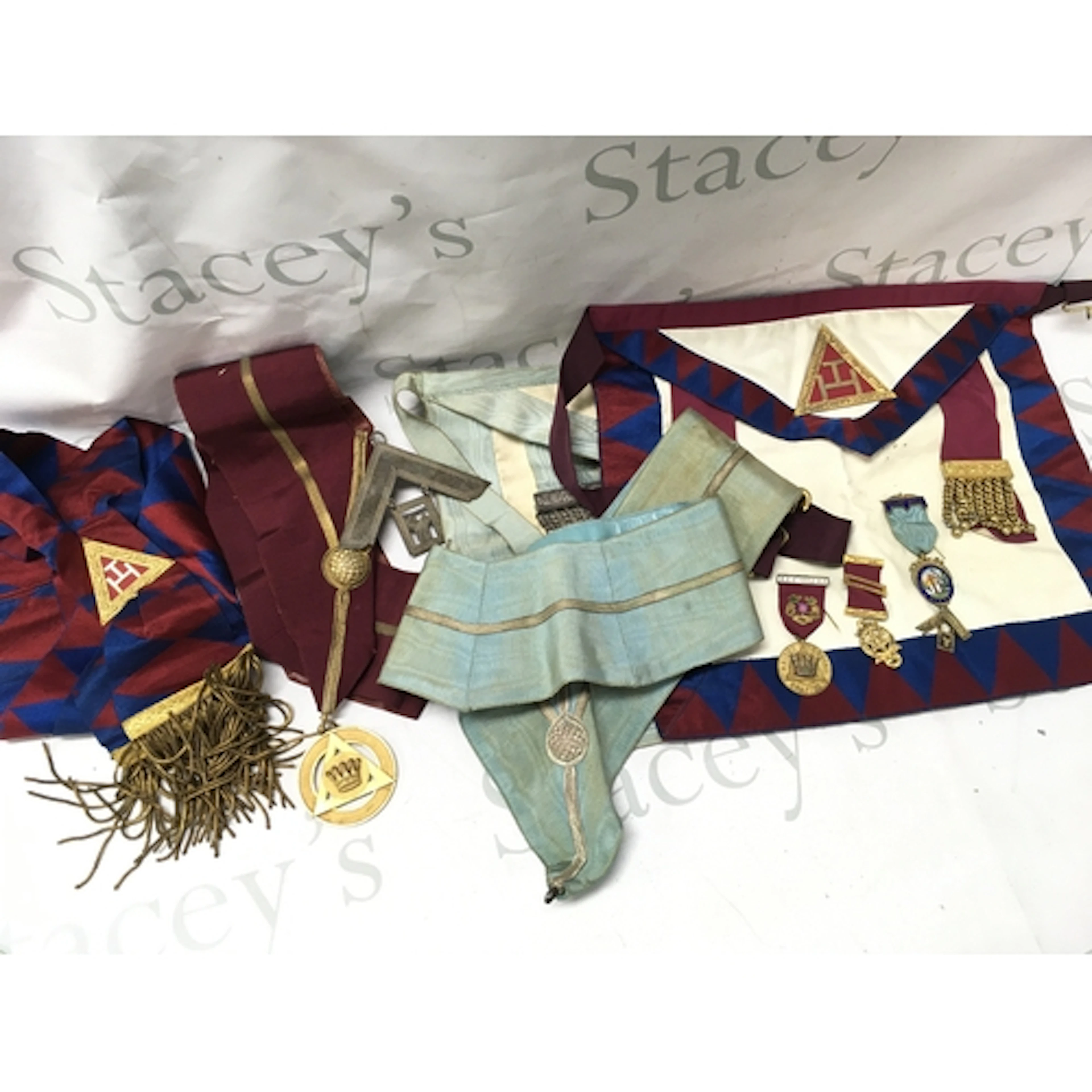 Masonic Regalia and three silver medals , postage catC. NO R...