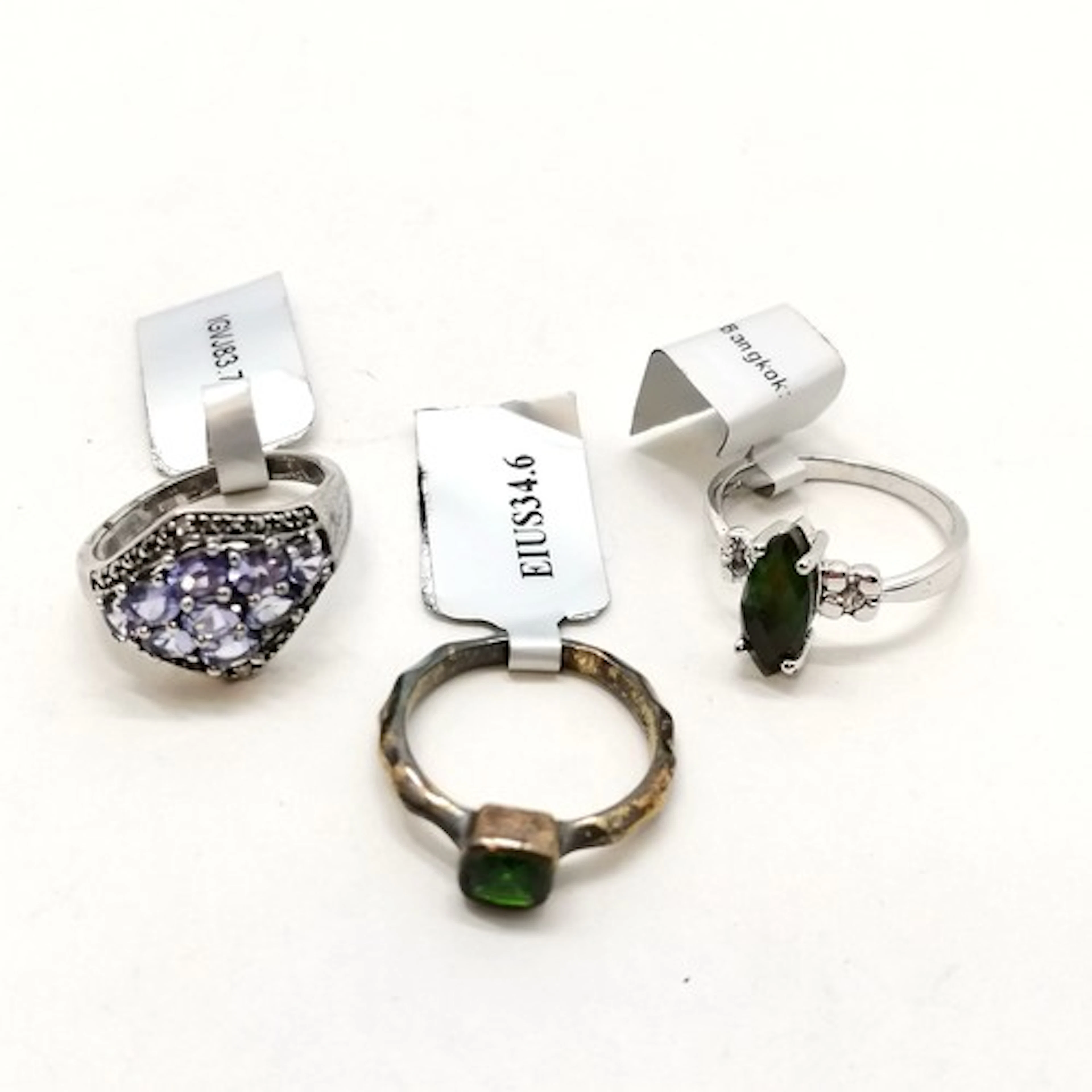 3 x silver gemstone set rings - Chrome diopside, Tanzanite a...