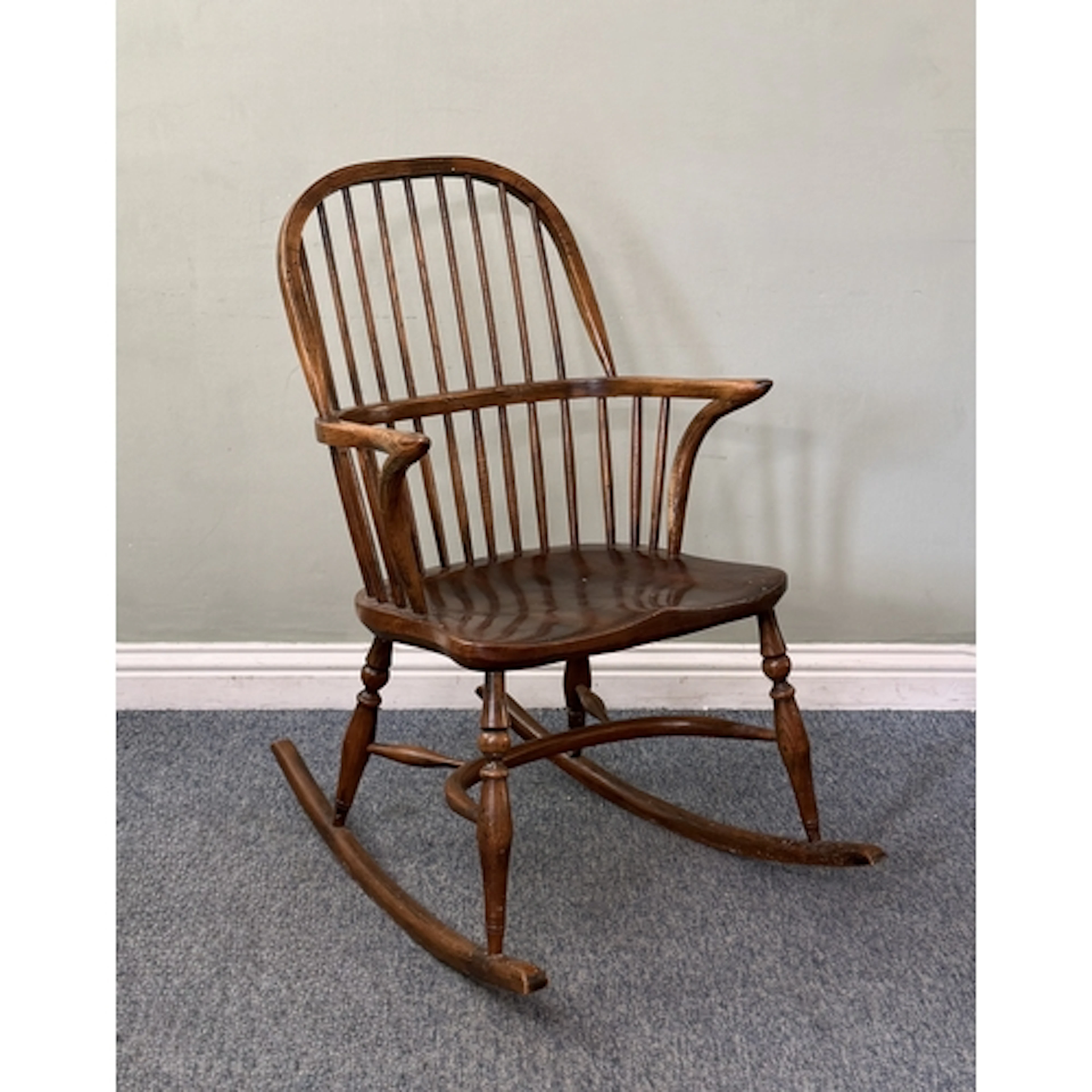 A 20th century ash, beech and elm hoop back Windsor rocking ...