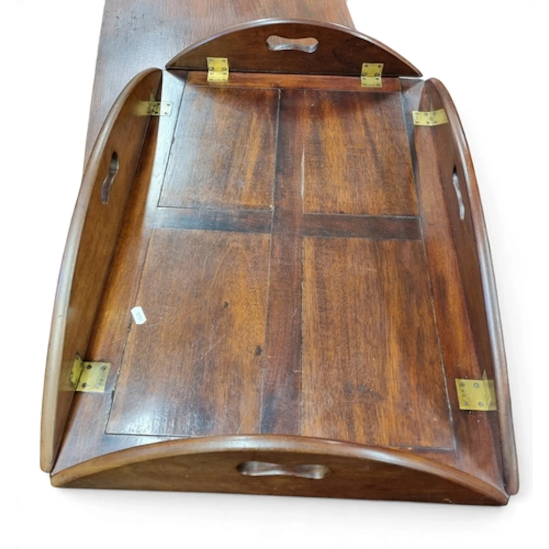 A good 19th Century Mahogany snap top Butlers Tray on fold u...