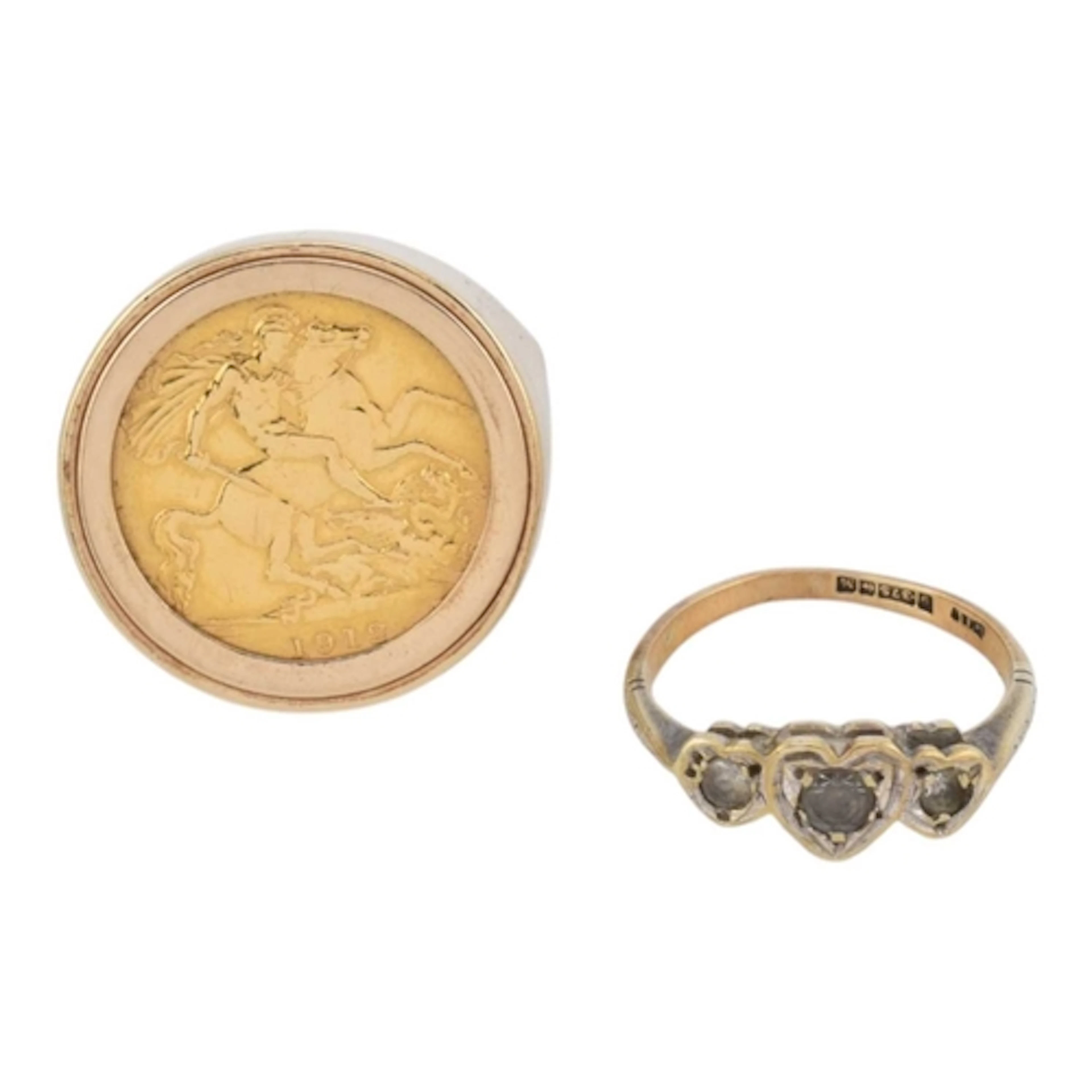 1912 George V gold half sovereign coin mounted in a 9ct hall...