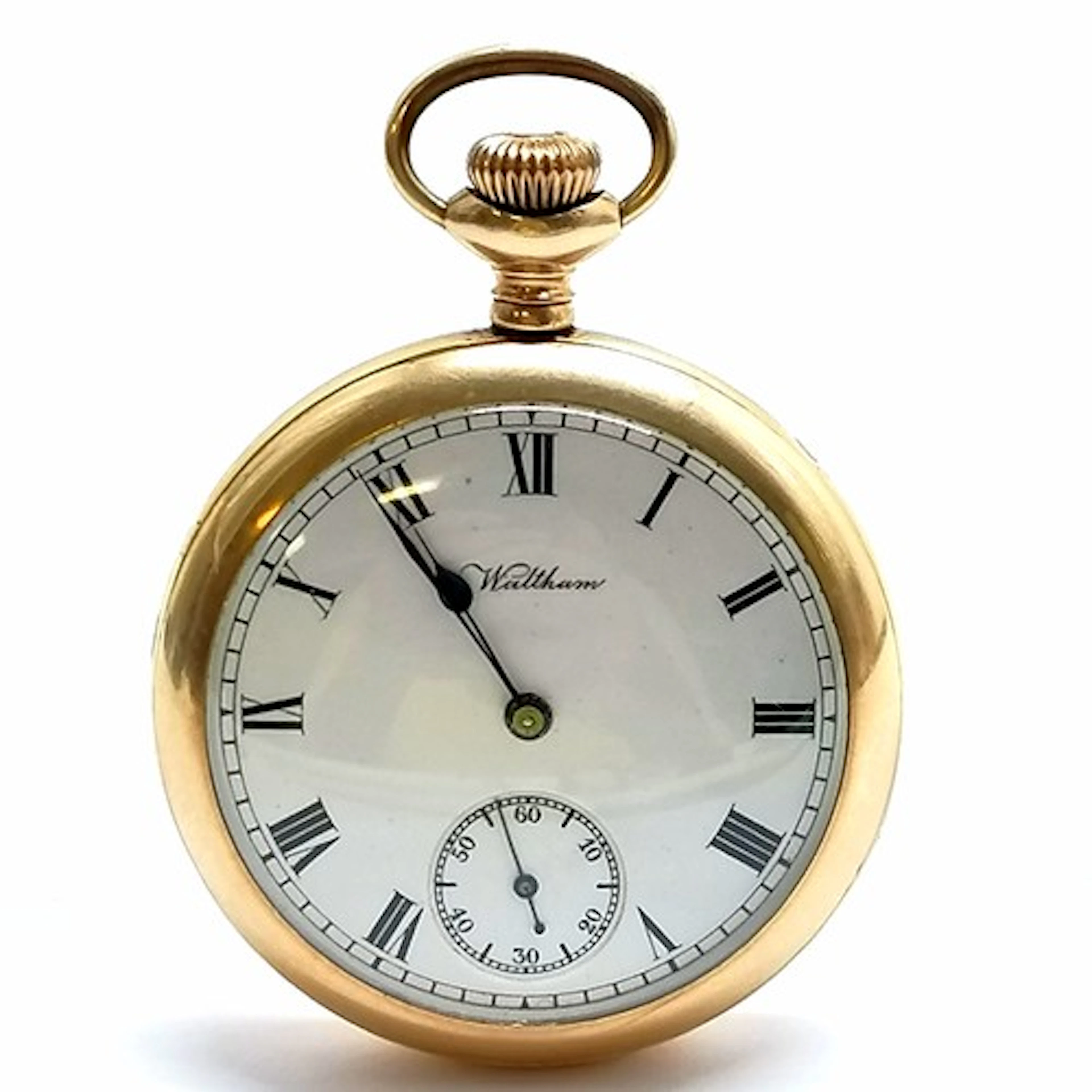 Antique Waltham gold plated pocket watch - 48mm case & has i...