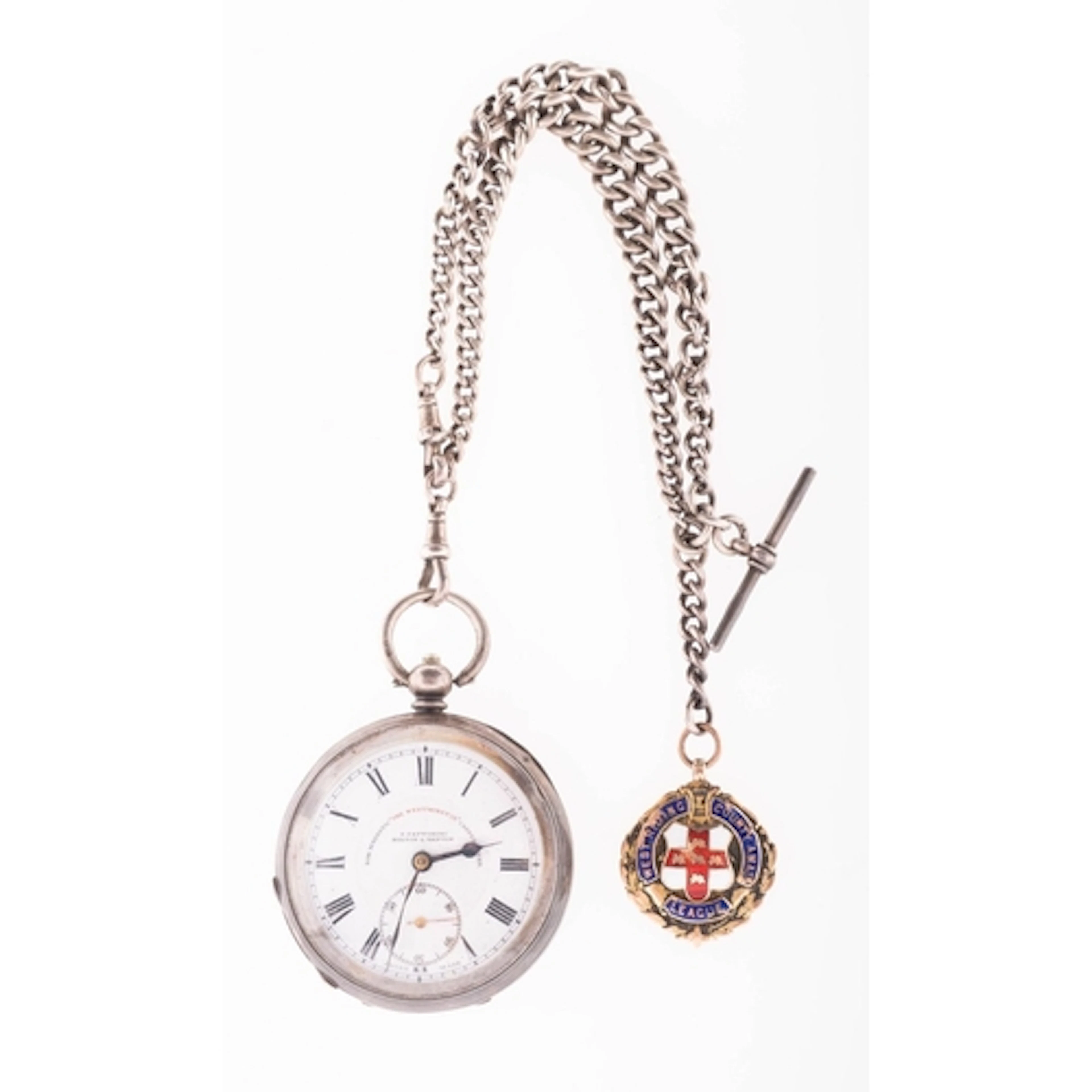 Fattorini, a silver open-faced pocket watch with silver cha...