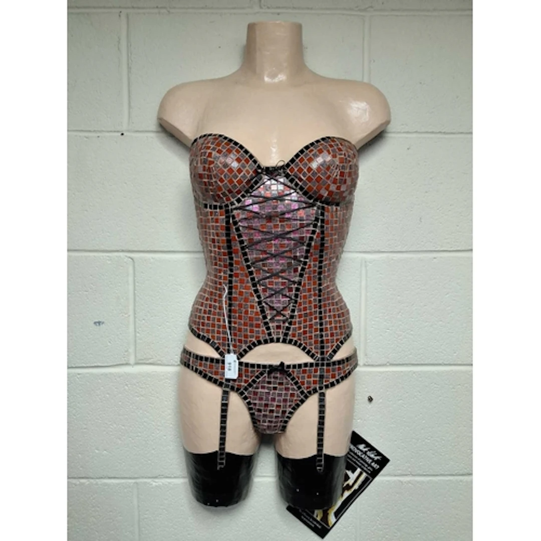 WALL HANGING CARBON FIBRE FEMALE TORSO IN MOSAIC LINGERIE by...