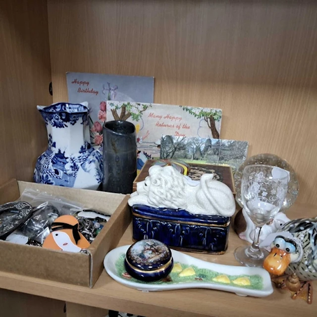 ONE BOX AND LOOSE CERAMICS, GLASS, AND COSTUME JEWELLERY ETC...