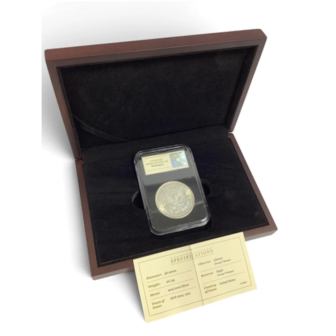 1921 USA Silver Morgan Dollar, cased with certificate of aut...