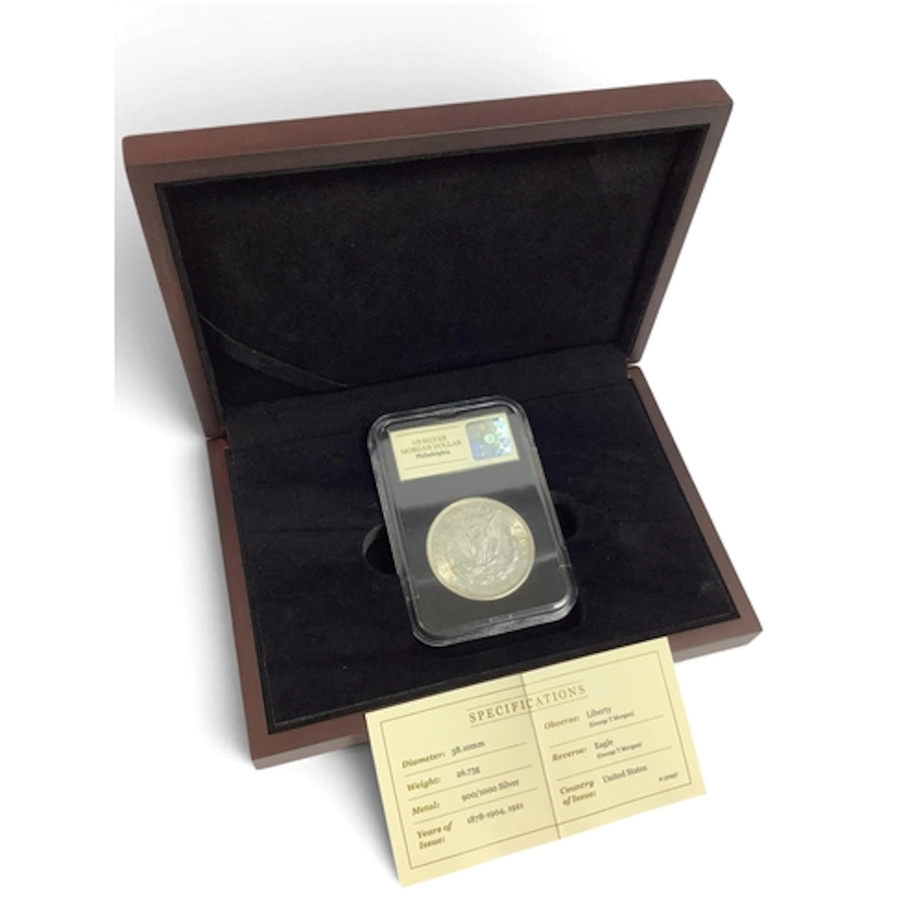 1921 USA Silver Morgan Dollar, cased with certificate of aut...