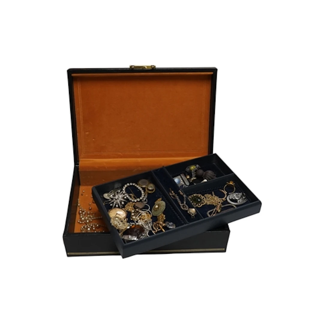 A collection of costume jewellery in a jewellery box, late 1...