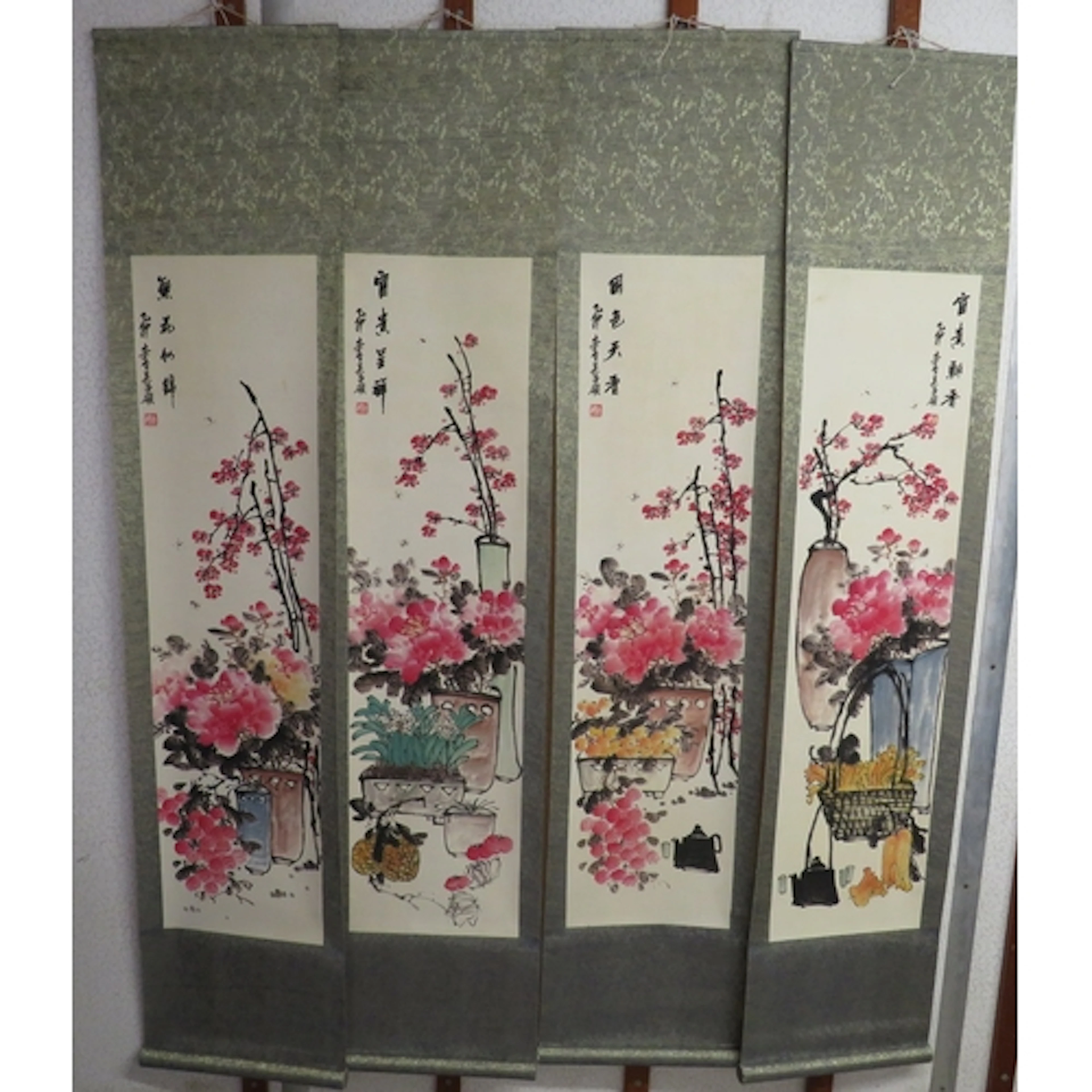 Set of 4 Chinese Hanging Scrolls, ink on paper, prints by Wu...