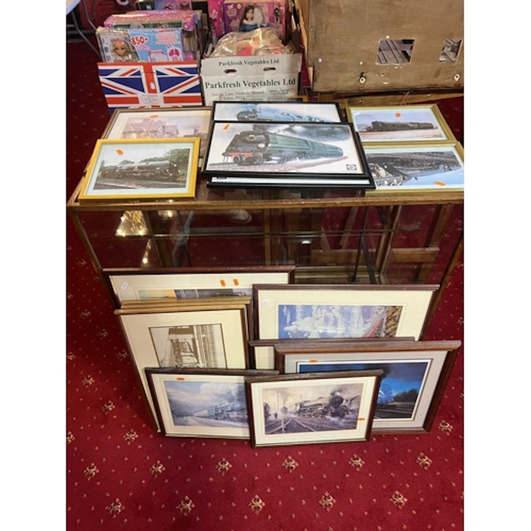 A COLLECTION OF FRAMED AND GLAZED STEAM LOCOMOTIVE PRINTS, i...