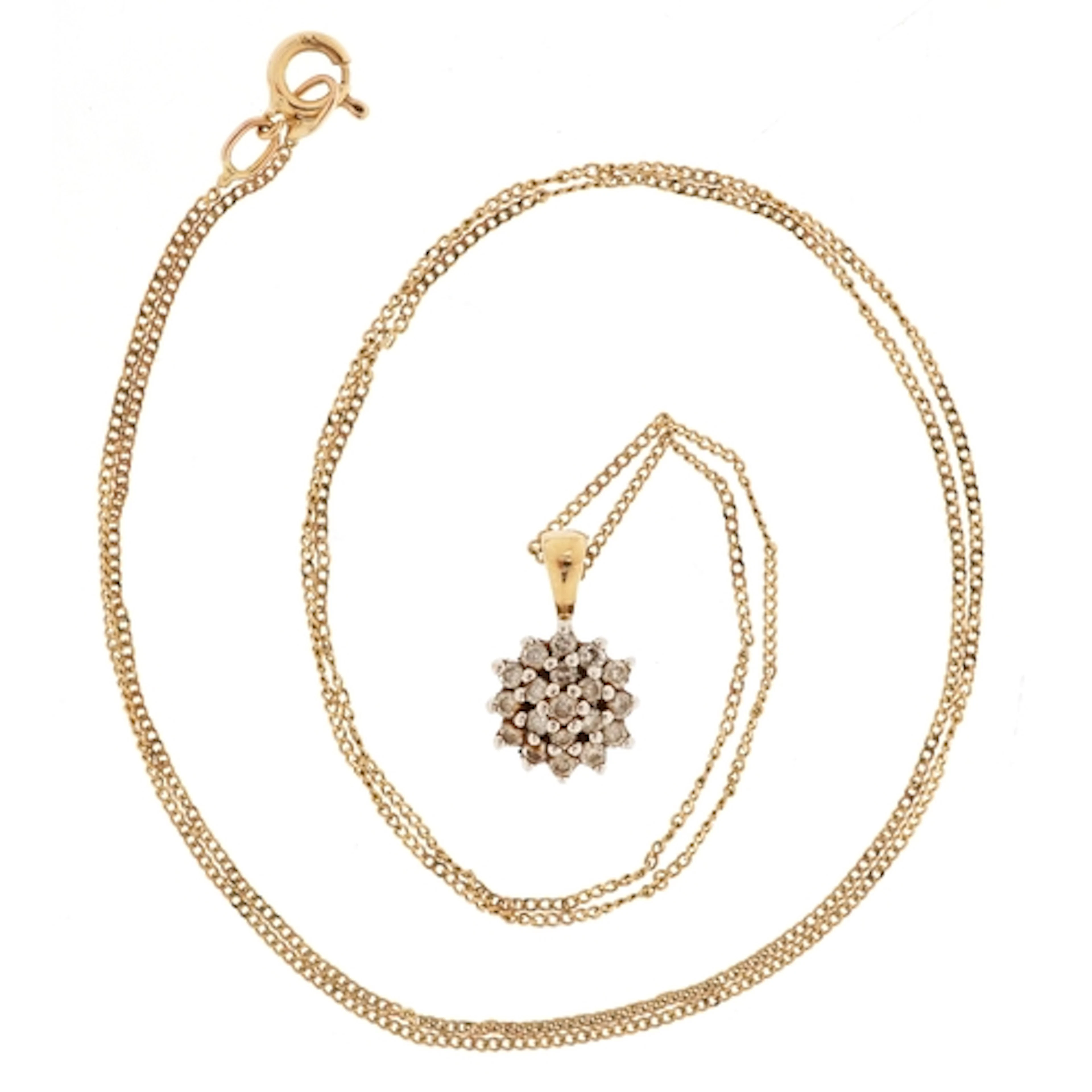 9ct gold diamond three tier cluster pendant on a 9ct gold ne...