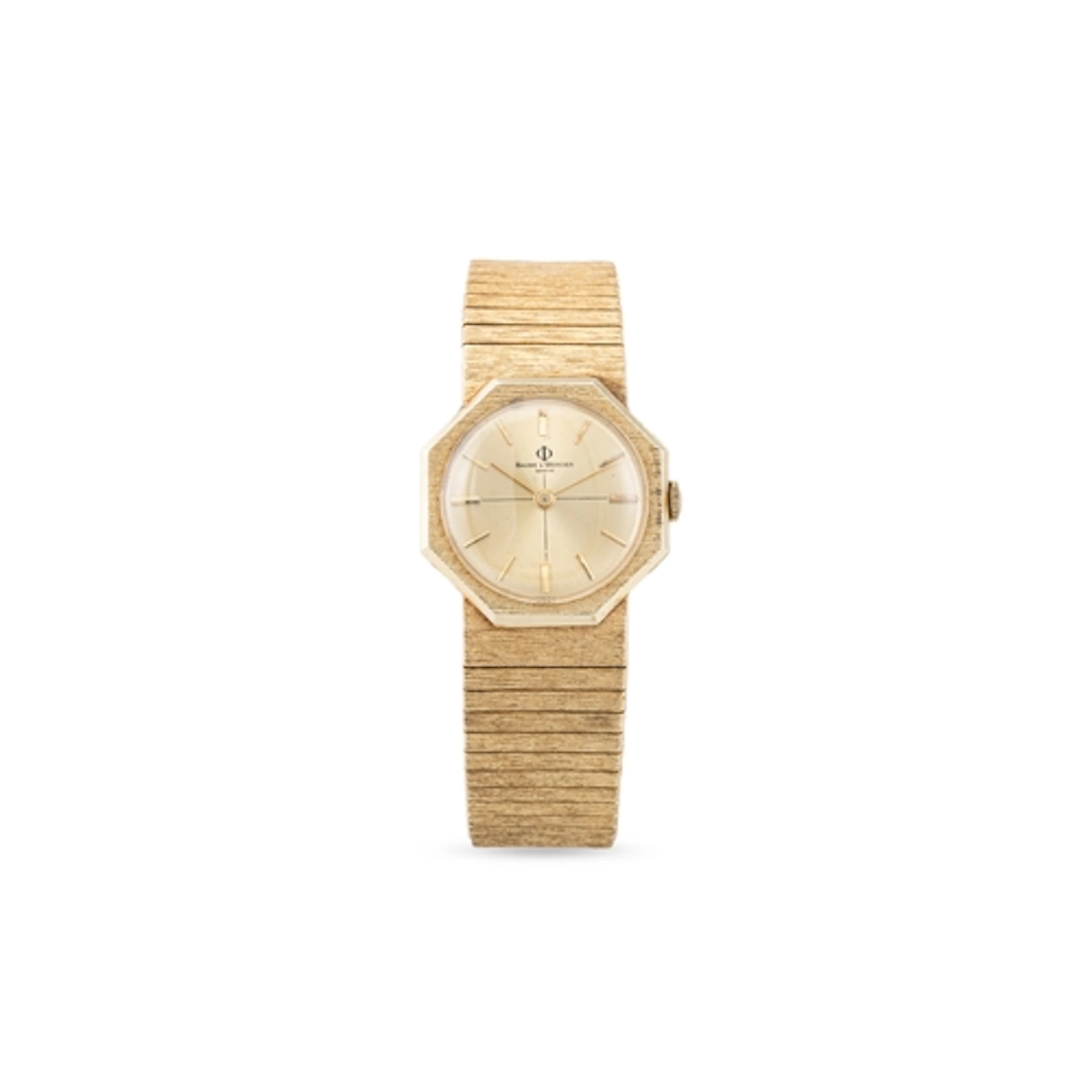 A VINTAGE BAUME MERCIER 14CT GOLD WRIST WATCH, octagonal fac...