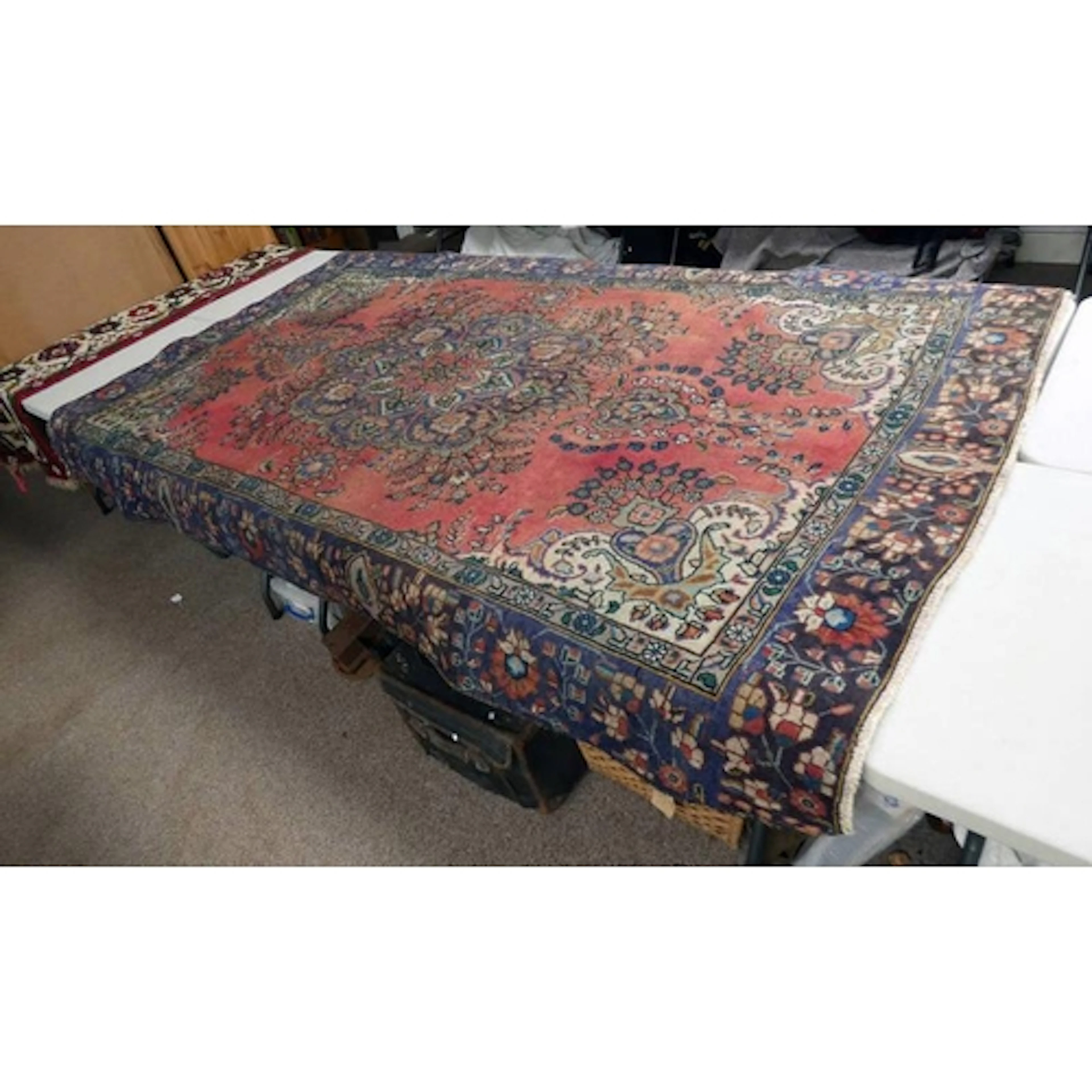 MULTICOLOURED GROUND PERSIAN TABRIZ CARPET WITH UNIQUE BLUE ...