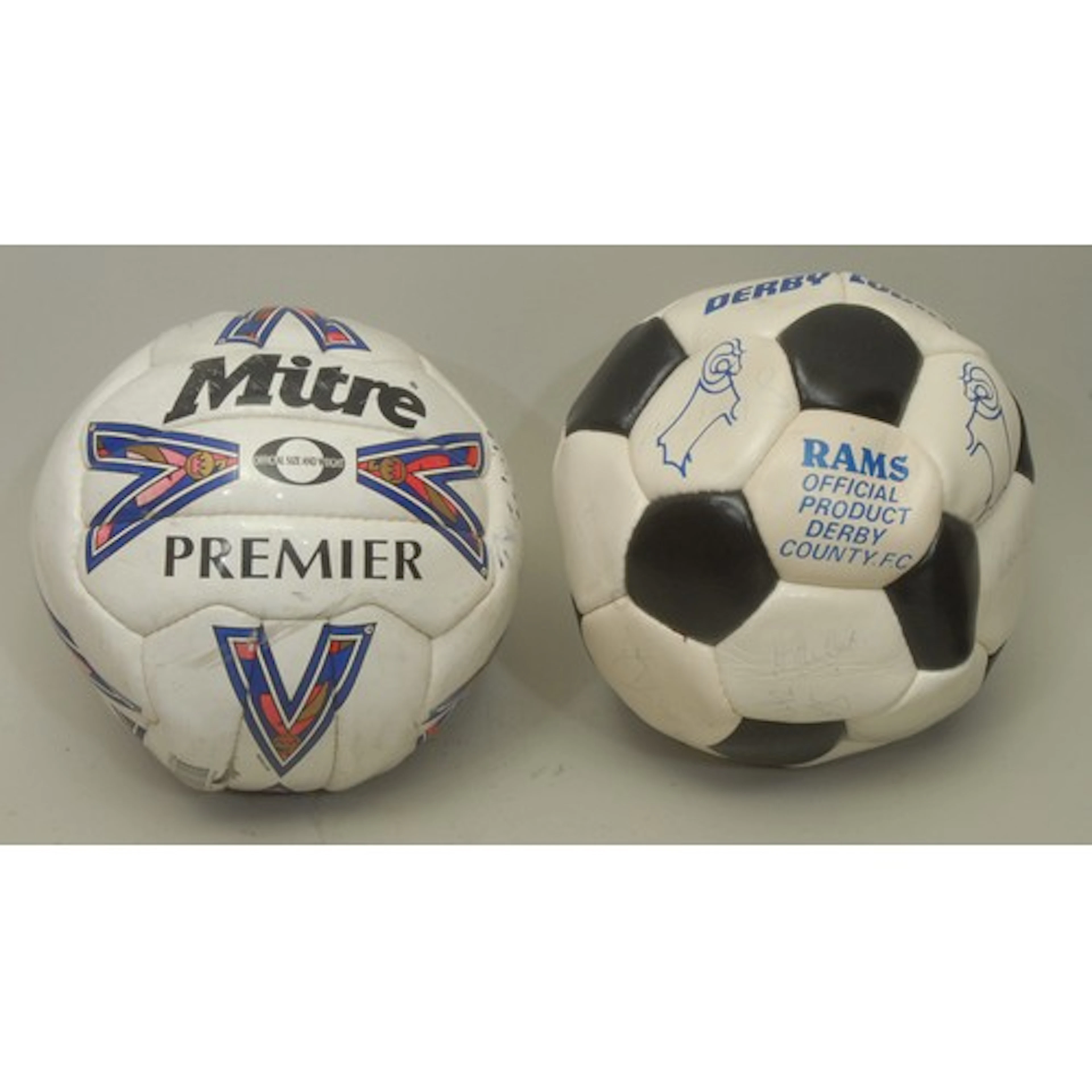 A signed Derby County Rams football, signed by Peter Shilton...