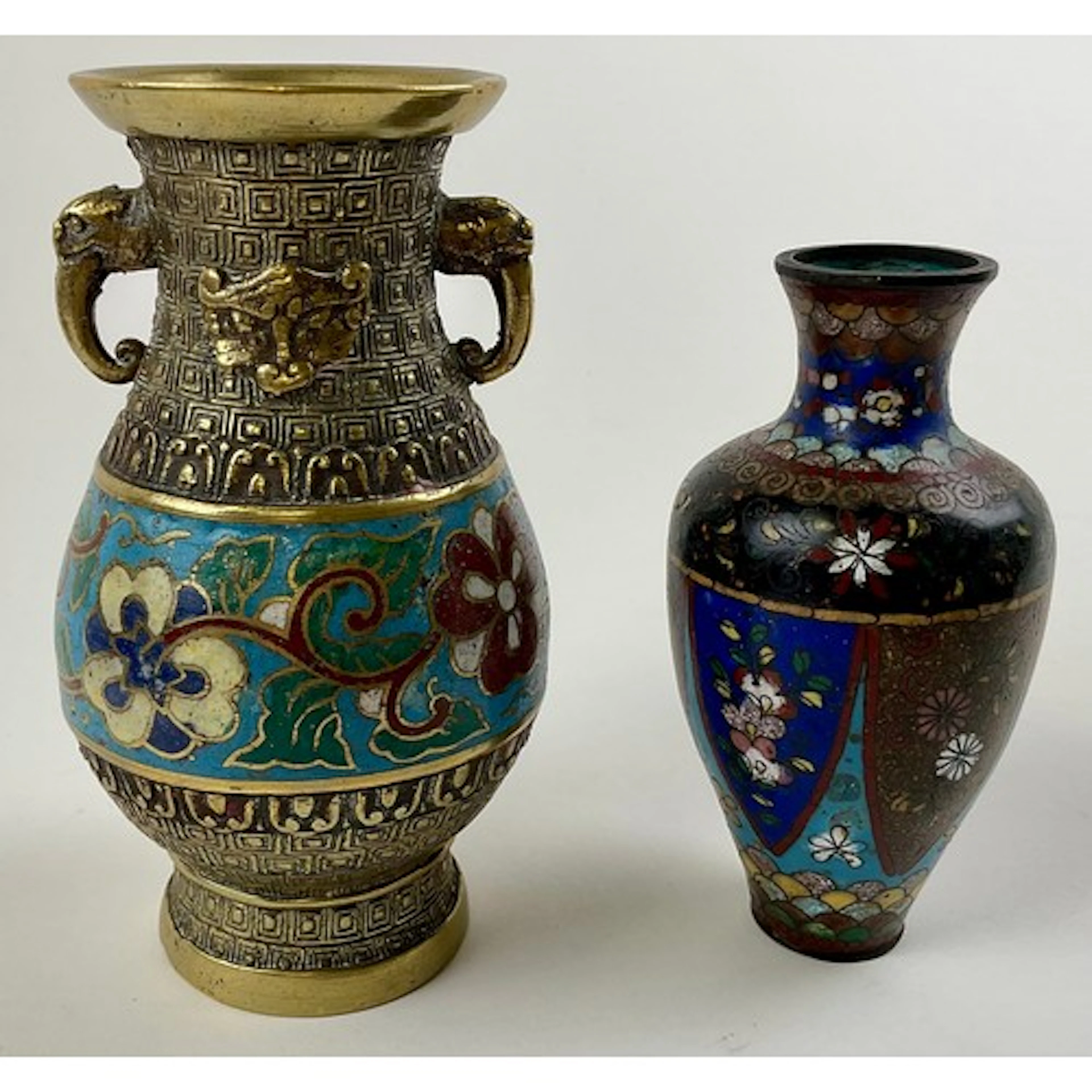 A 19th century Chinese cloisonne enamel and brass mounted va...
