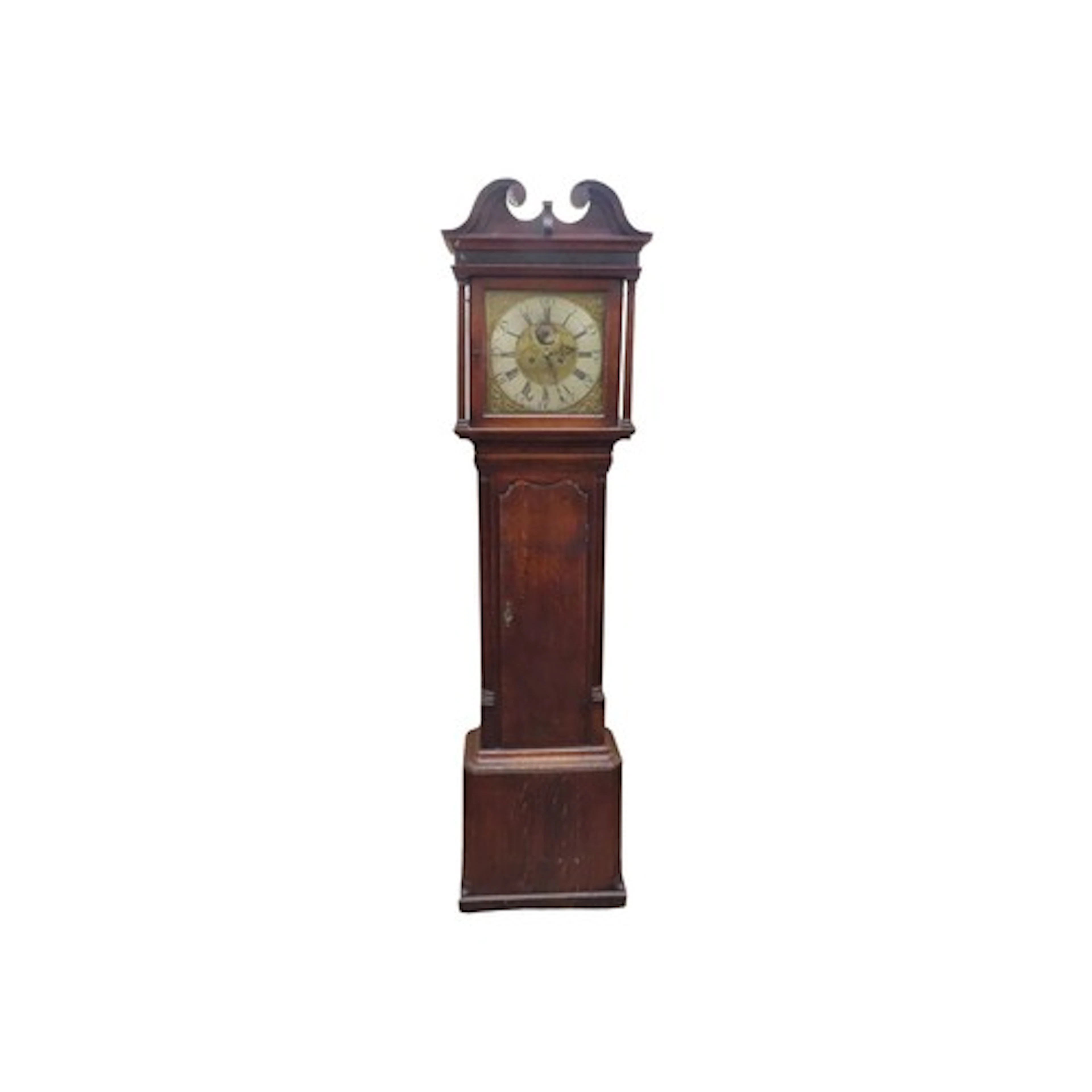 A Georgian oak long-case clock with a reeded column support ...