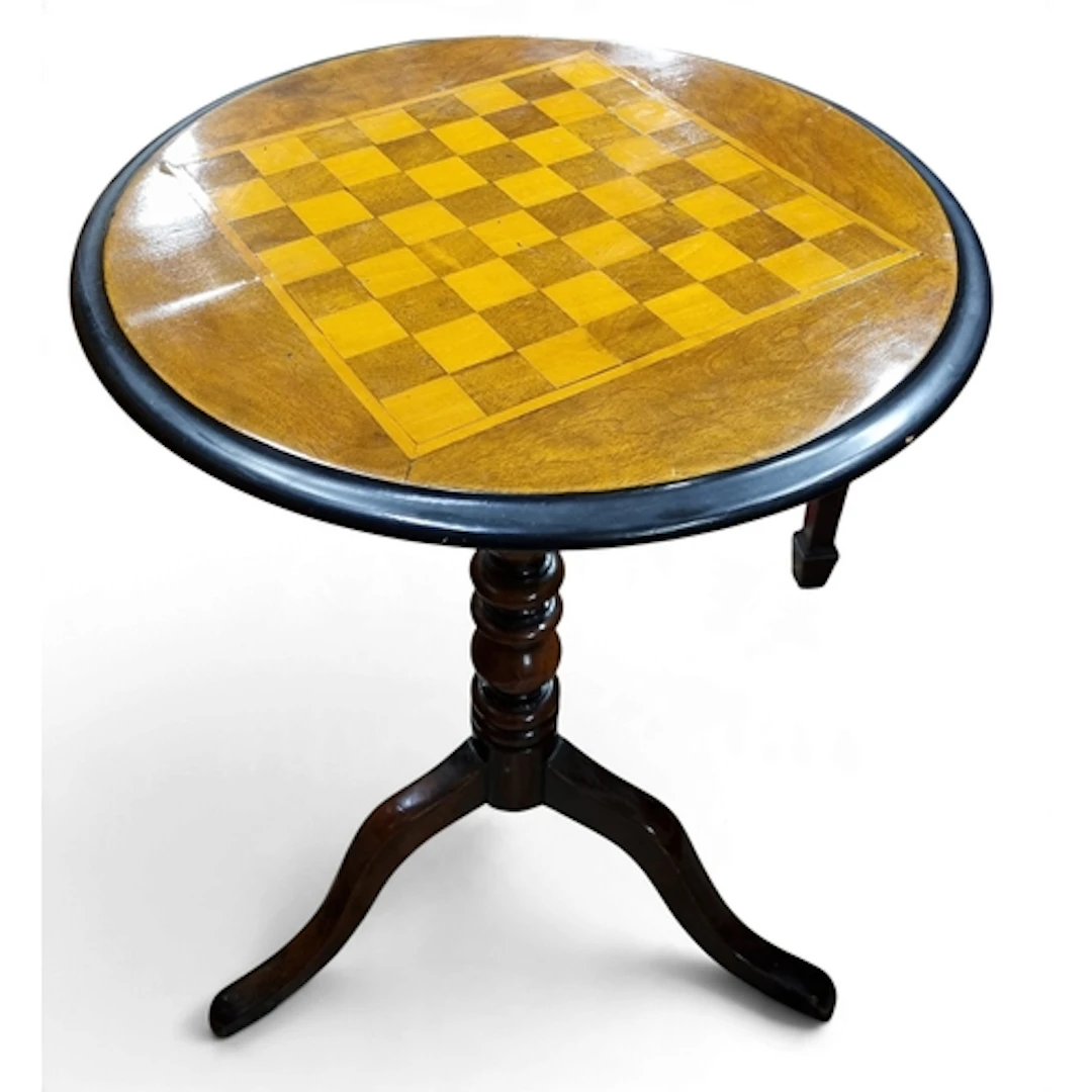 A late 19th Century Walnut circular Lamp Table with chessboa...