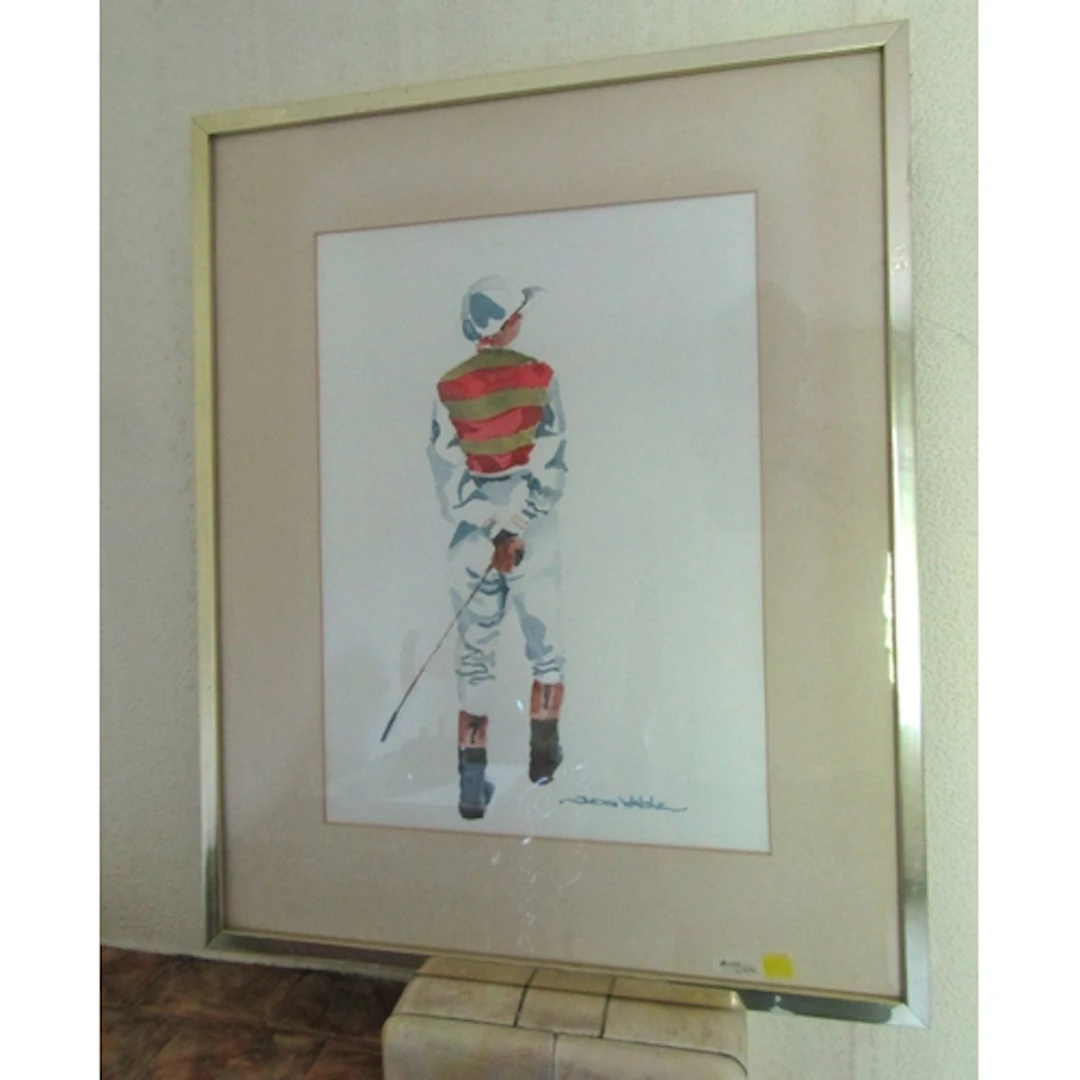 Judith Walsh Watercolour Portrait Study of Jockey Signed Low...