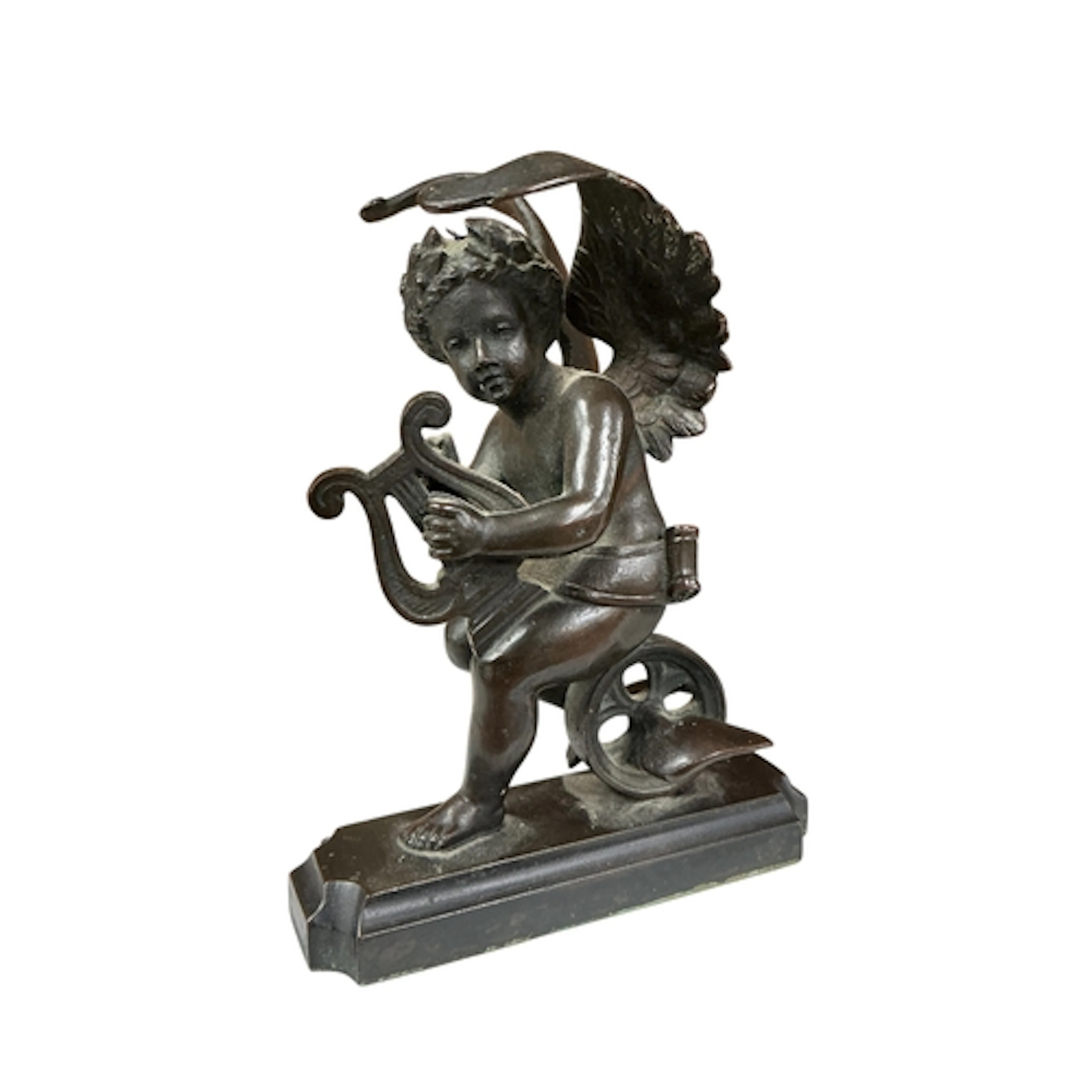 A small Regency bronze mount modelled as a seated angel with...