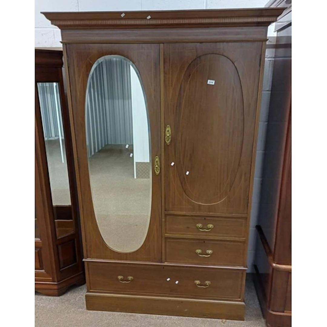 EARLY 20TH CENTURY INLAID MAHOGANY GENTLEMAN'S WARDROBE WITH...