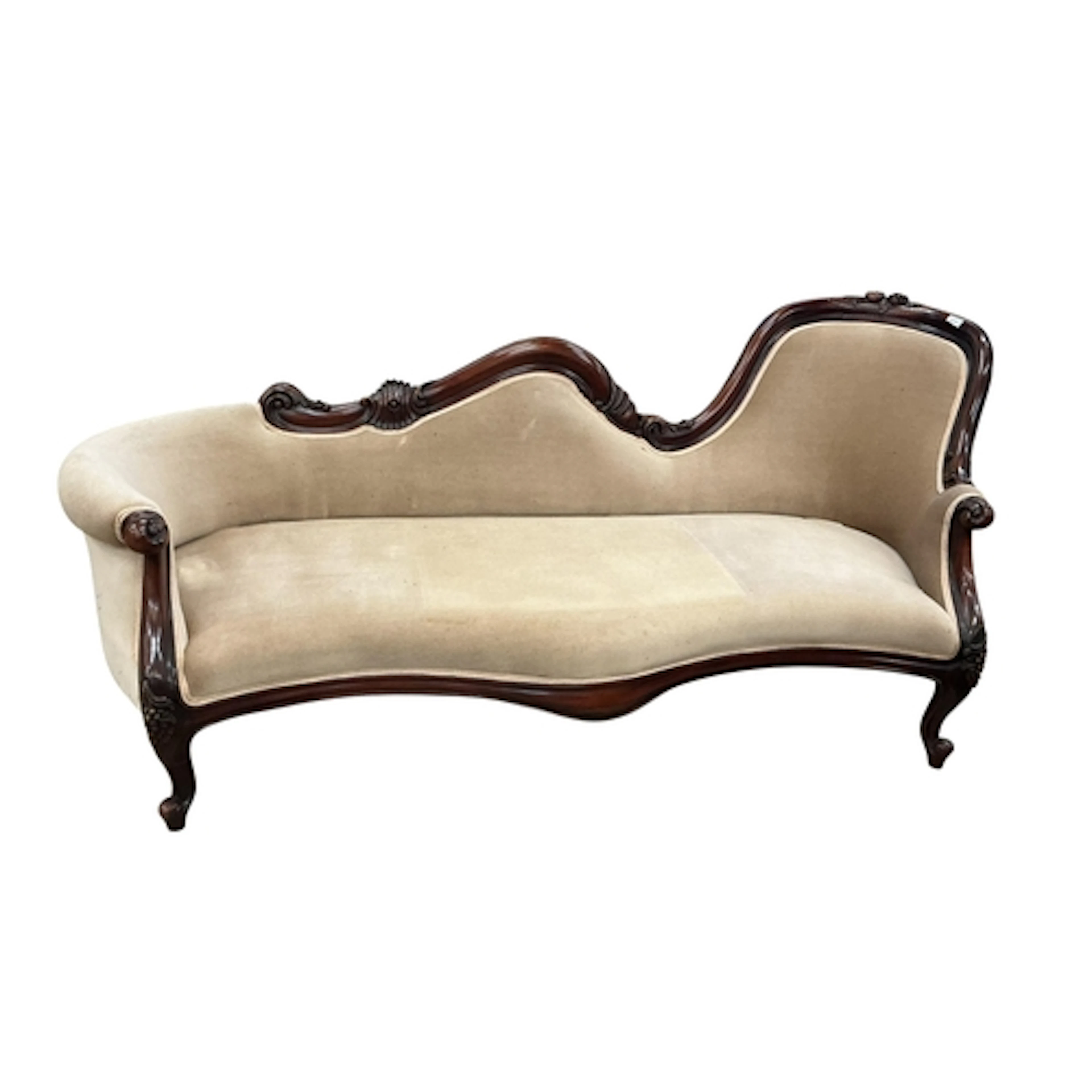 A Victorian style mahogany chaise longue, width 200cm, depth...
