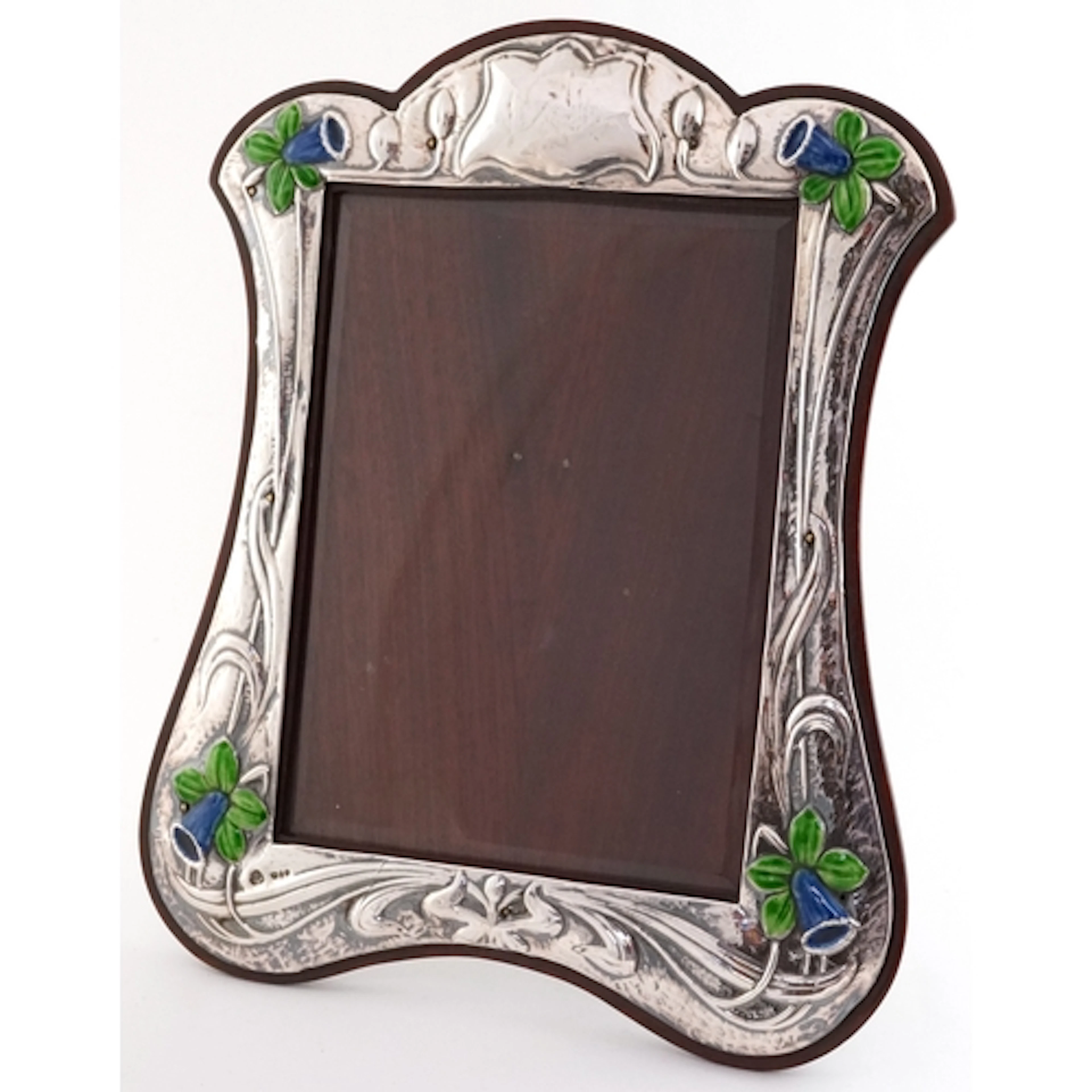 CSR Ltd., large Art Nouveau style silver, enamel and oak eas...