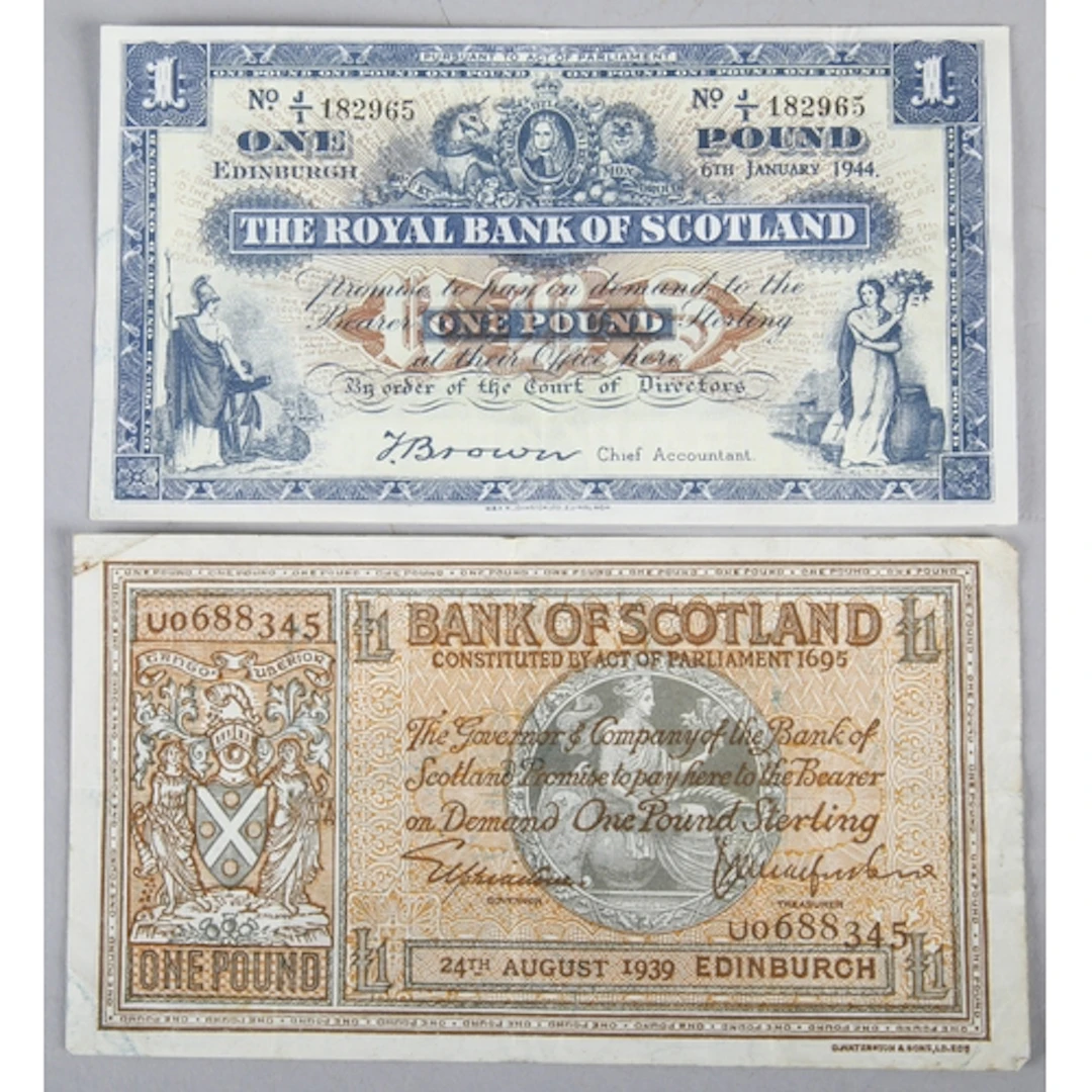 Bank of Scotland one pound note dated 1939 and Royal bank of...