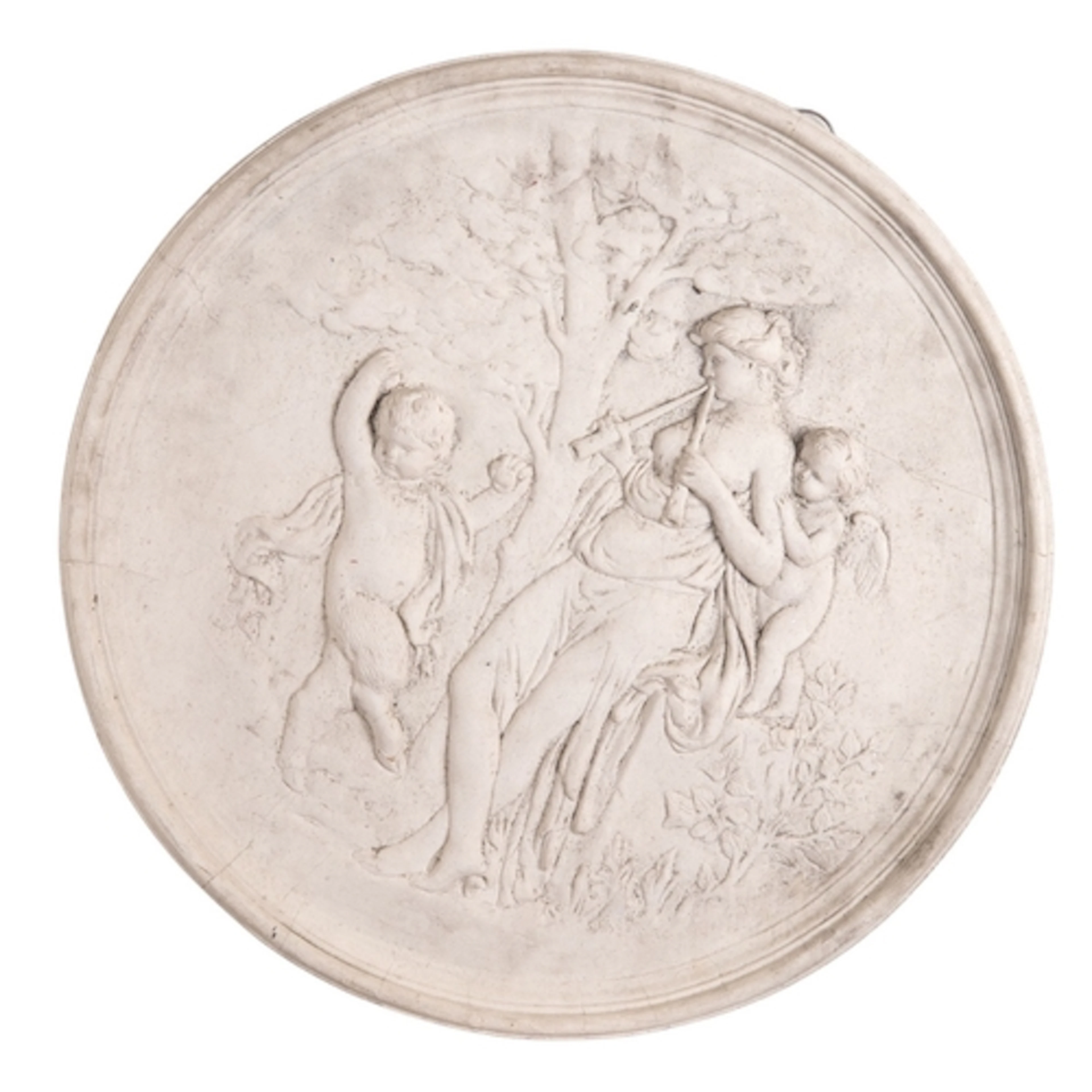 A faux plaster composition figural roundel in Classical styl...