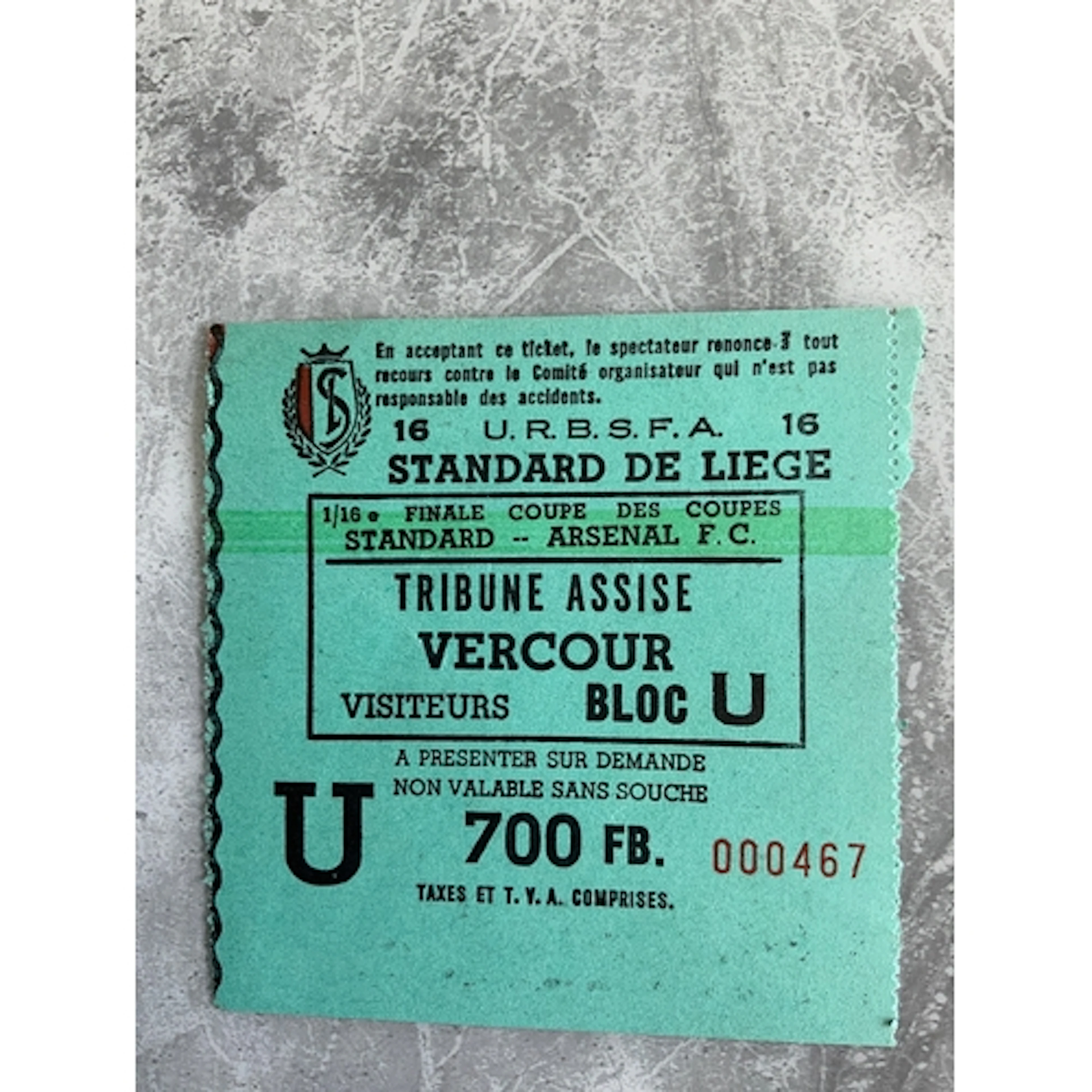 93/94 Standard Liege v Arsenal European Cup Football Ticket:...