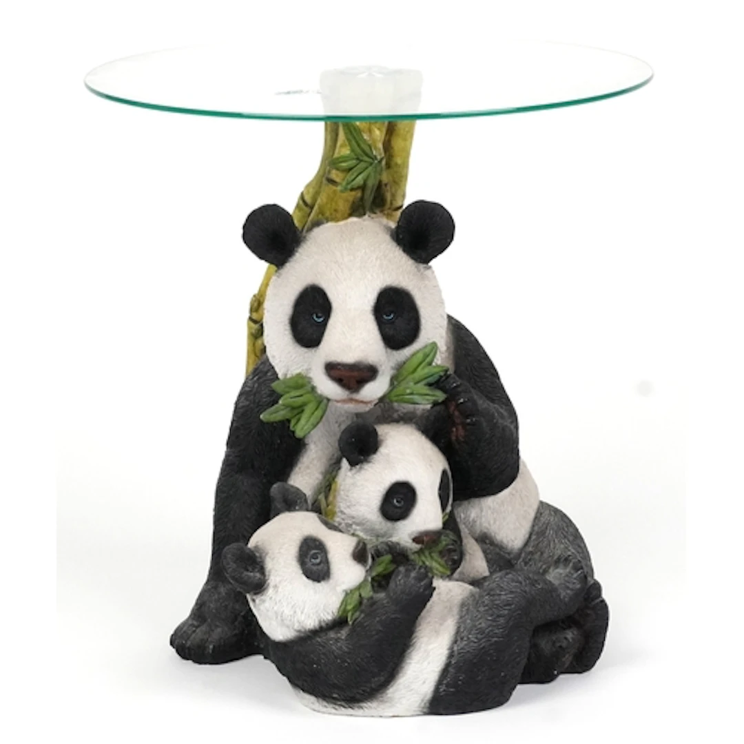 Circular glass coffee table in the form of a mother panda wi...