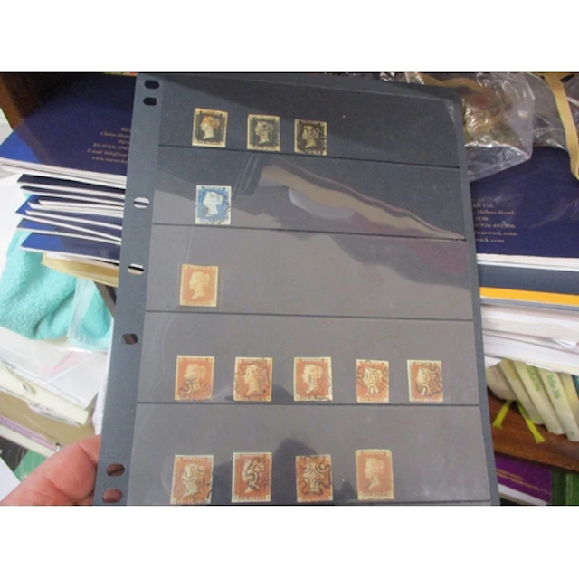 QV-QEII used coln in 4 ring binders. With 1840 1d black (x3,...
